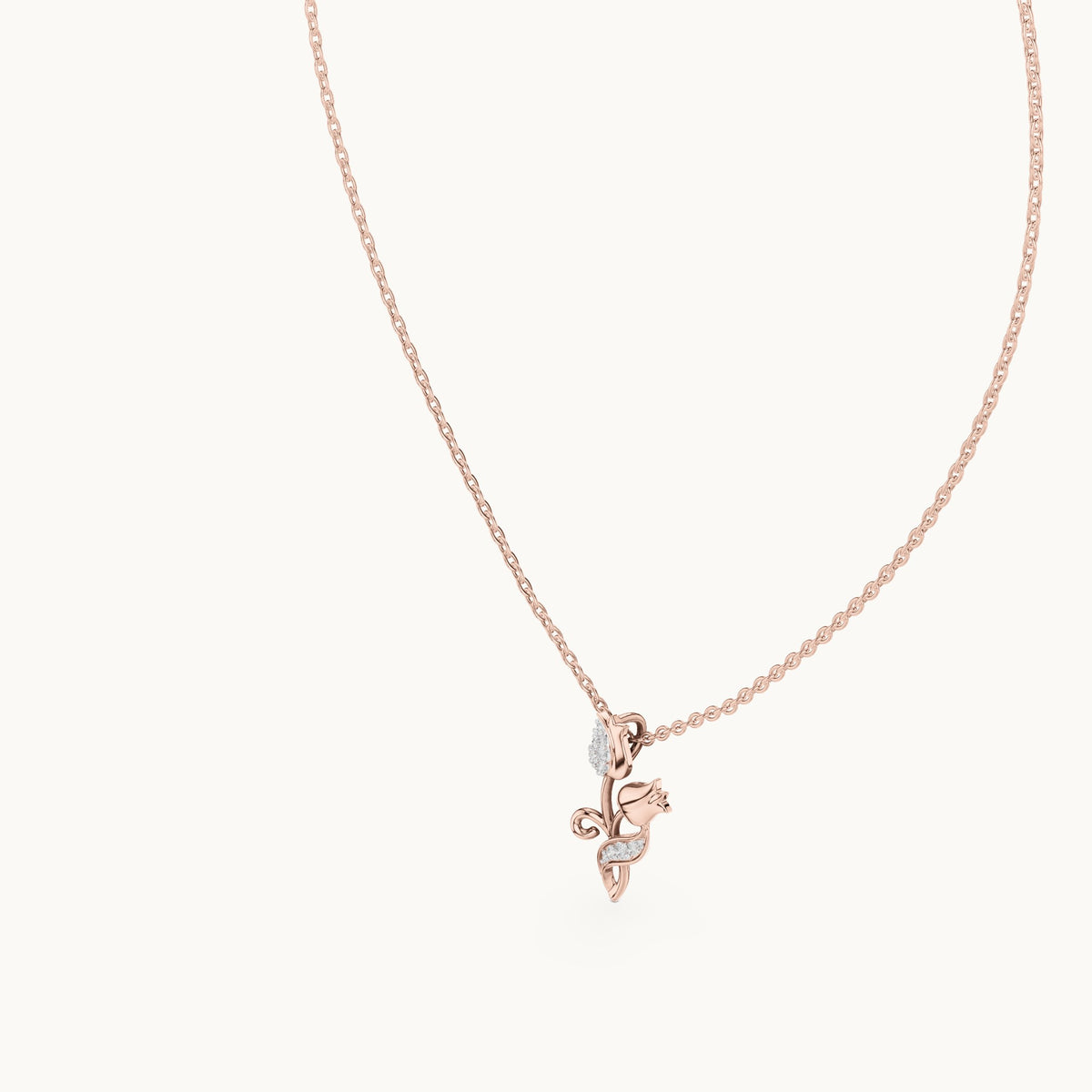 Round lab-grown diamond tulip flower pendant in rose gold, 0.079 CT TW, view 2