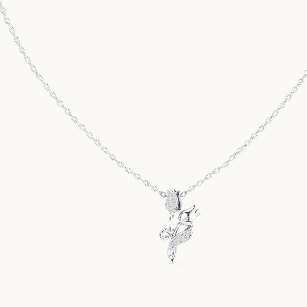 Round lab-grown diamond tulip flower pendant in white gold, 0.079 CT TW, view 1