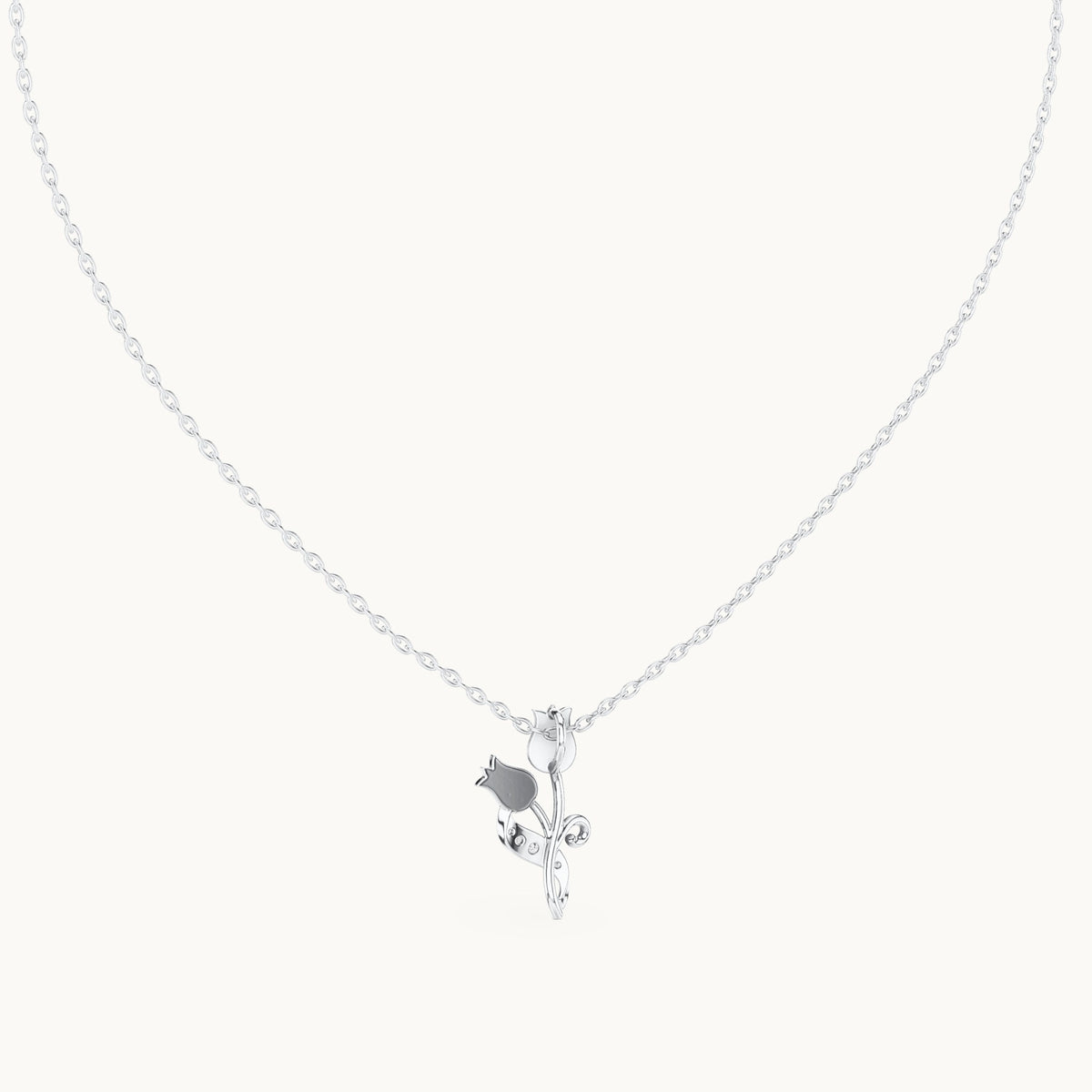 Round lab-grown diamond tulip flower pendant in white gold, 0.079 CT TW, view 4