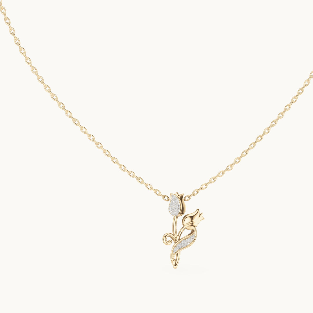 Round lab-grown diamond tulip flower pendant in yellow gold, 0.079 CT TW, view 1