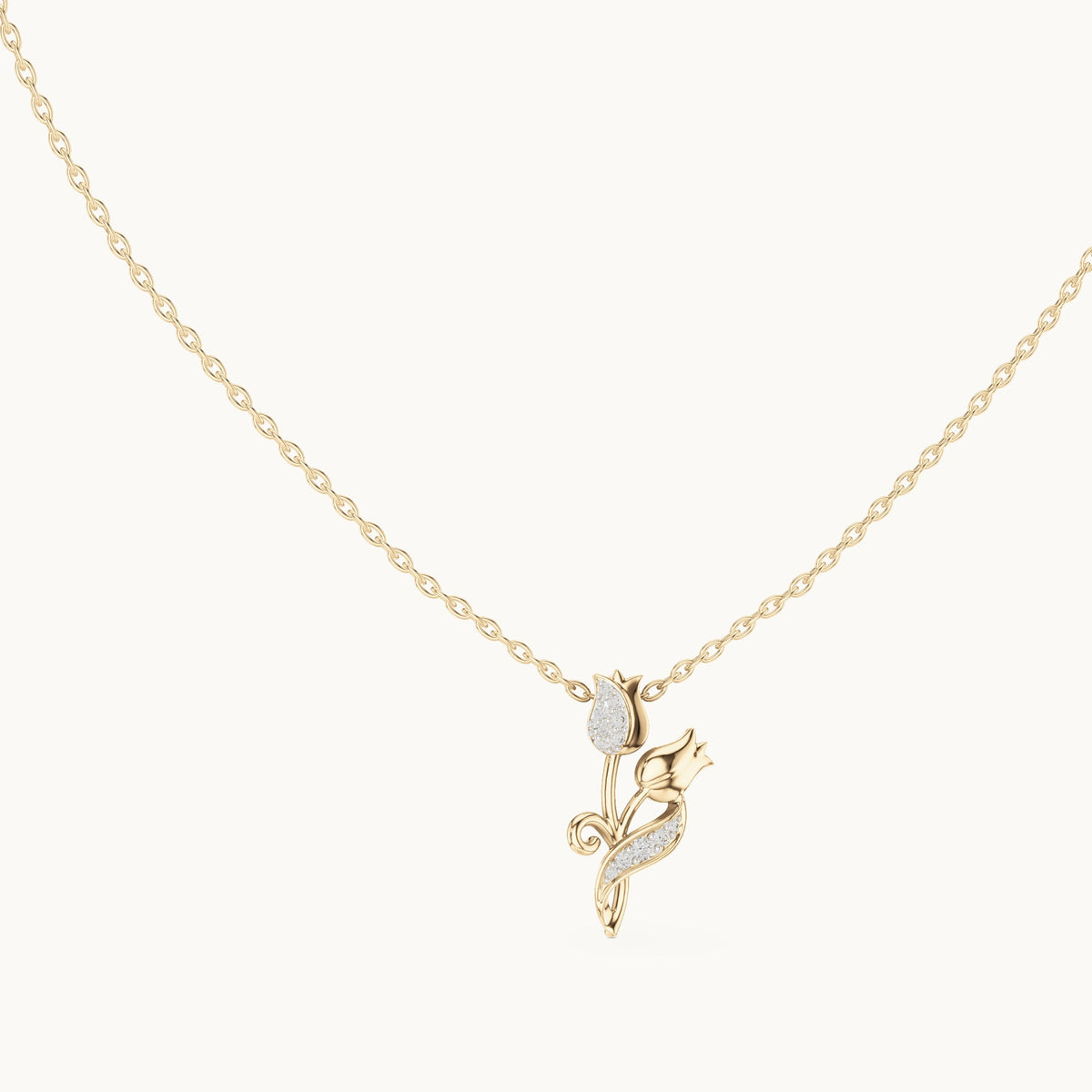 Round lab-grown diamond tulip flower pendant in yellow gold, 0.079 CT TW, view 1