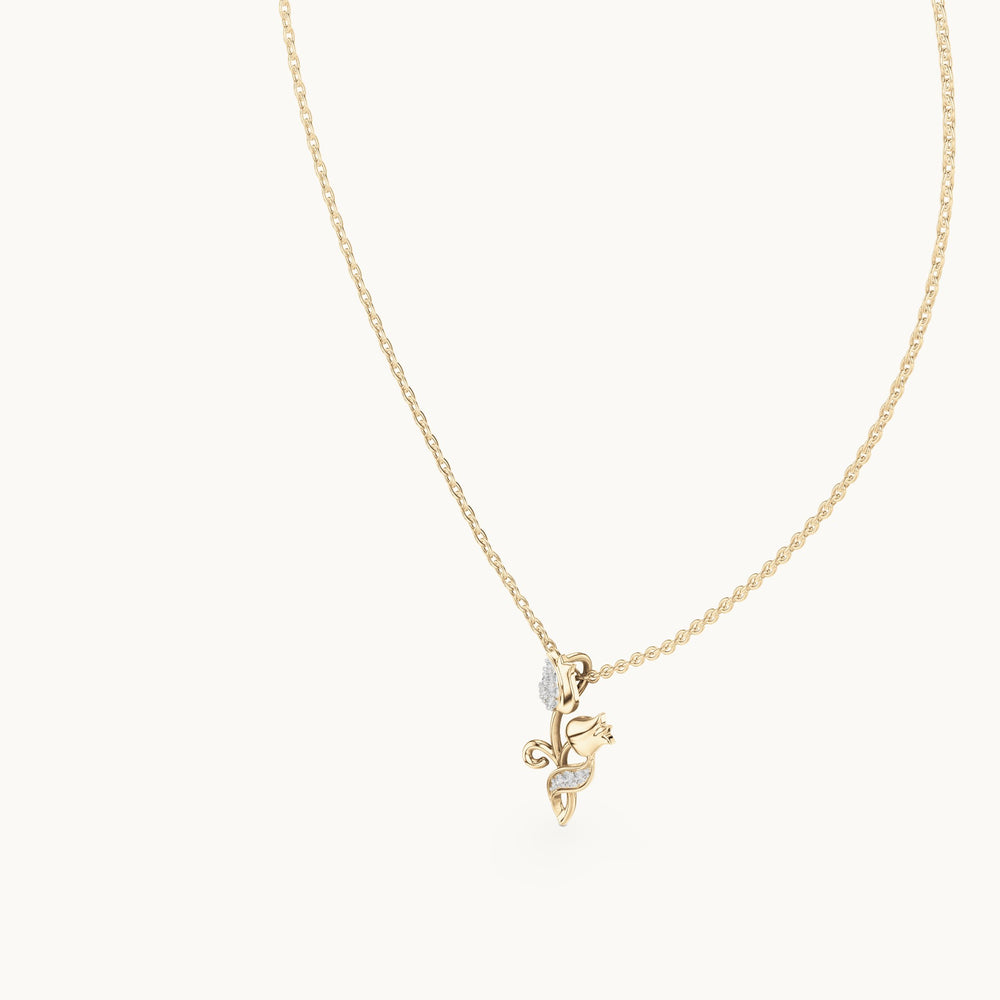 Round lab-grown diamond tulip flower pendant in yellow gold, 0.079 CT TW, view 2