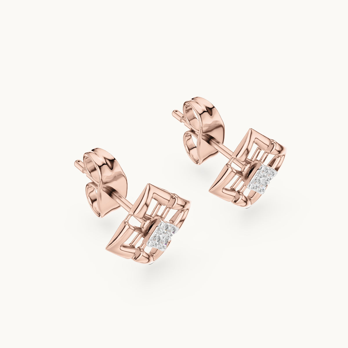 Round lab-grown diamond open lattice stud earrings in rose gold, 0.048 CT TW, view 2