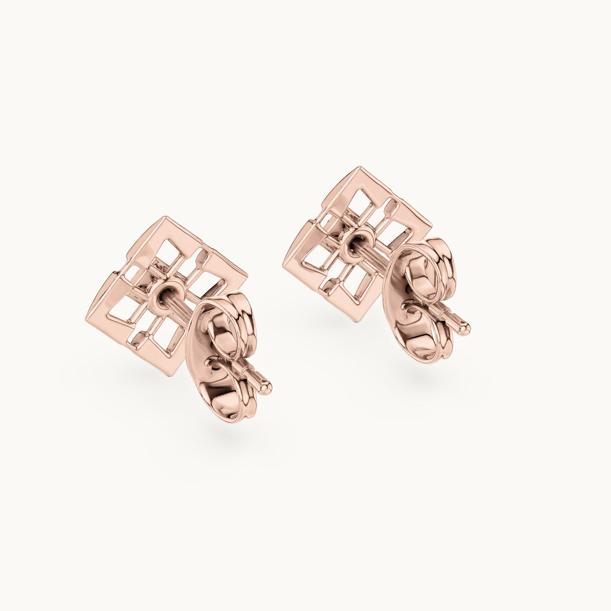 Round lab-grown diamond open lattice stud earrings in rose gold, 0.048 CT TW, view 3