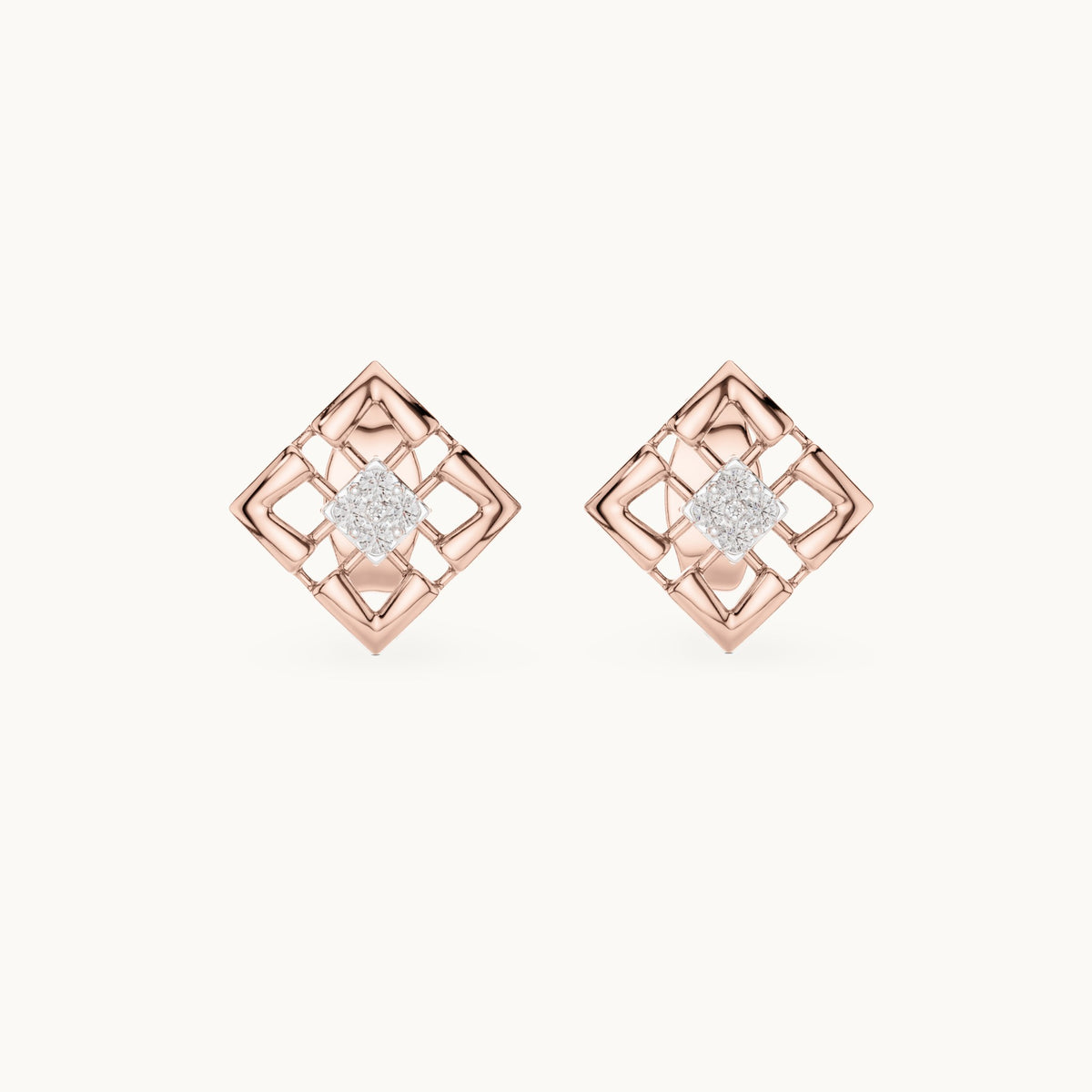 Round lab-grown diamond open lattice stud earrings in rose gold, 0.048 CT TW, view 4