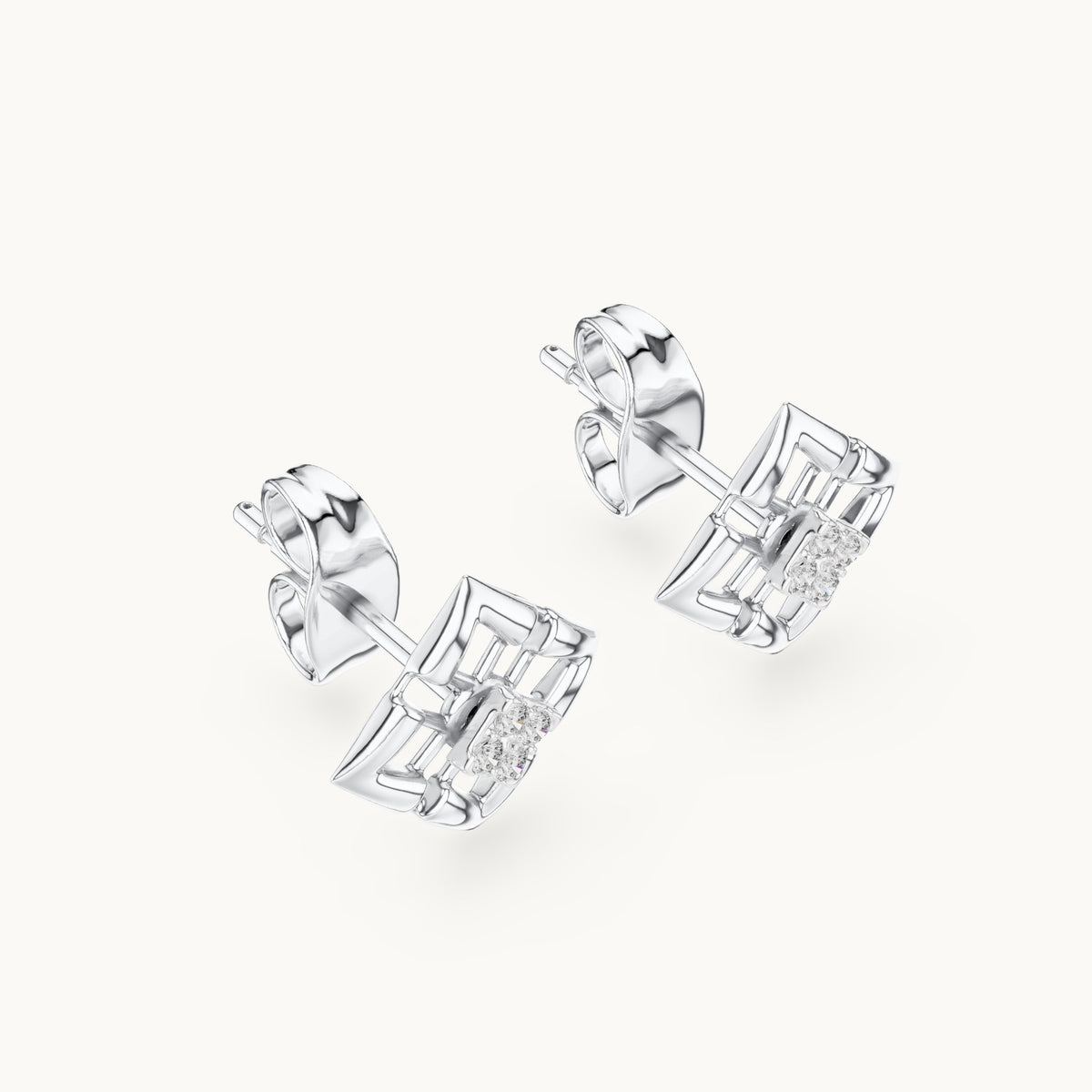Round lab-grown diamond open lattice stud earrings in white gold, 0.048 CT TW, view 2