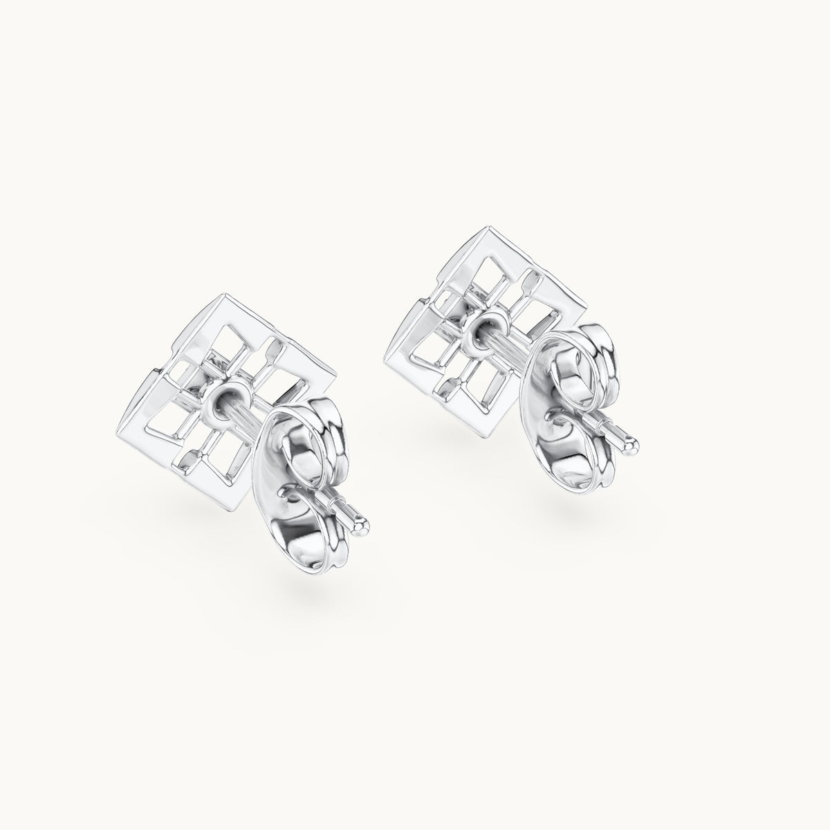 Round lab-grown diamond open lattice stud earrings in white gold, 0.048 CT TW, view 3
