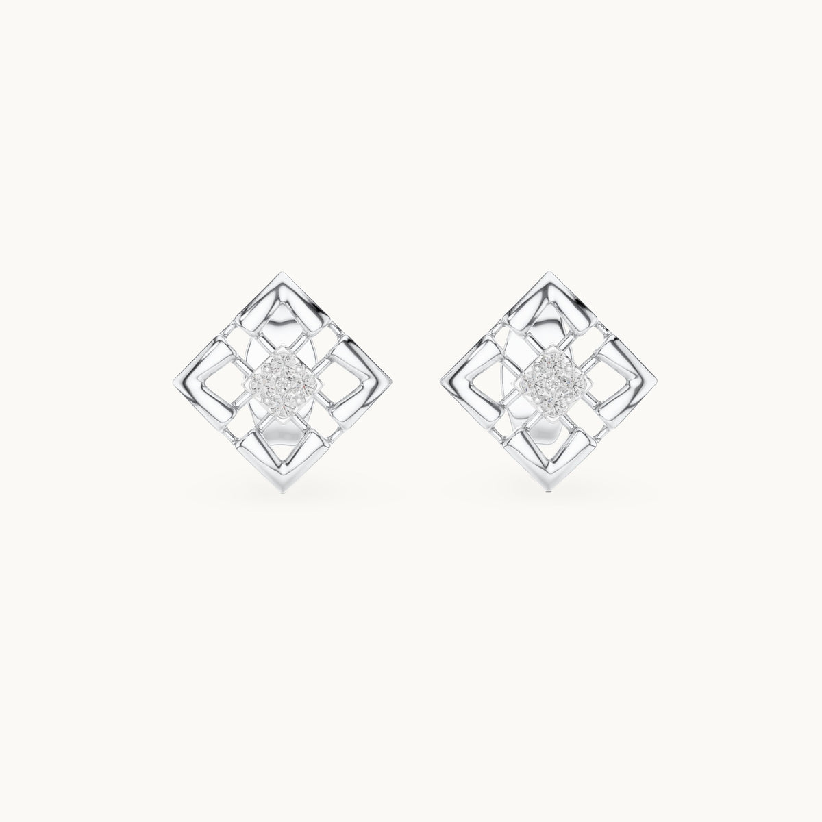 Round lab-grown diamond open lattice stud earrings in white gold, 0.048 CT TW, view 4