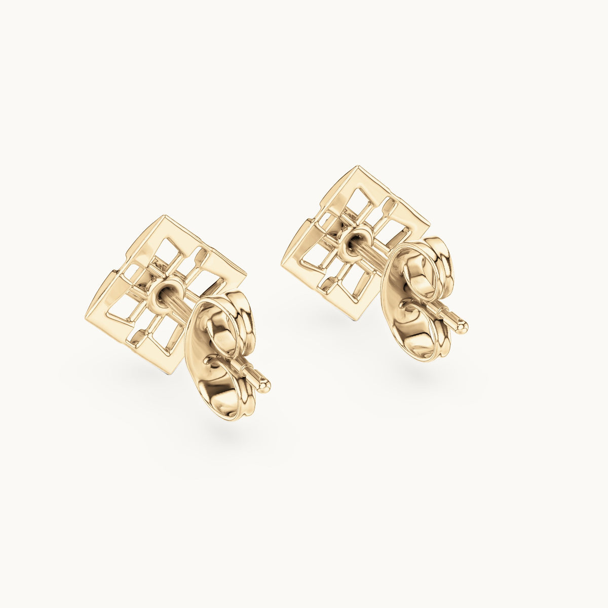 Round lab-grown diamond open lattice stud earrings in yellow gold, 0.048 CT TW, view 3
