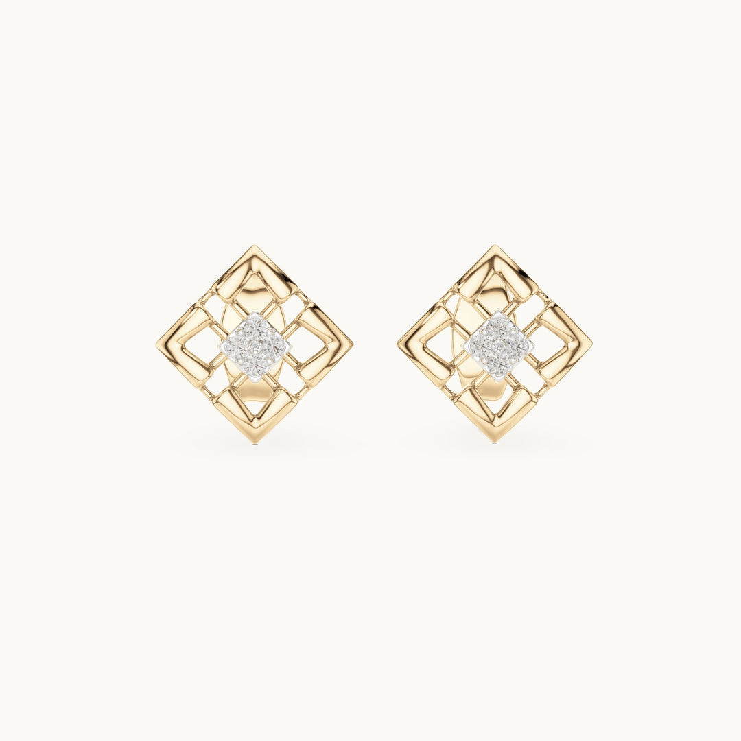 Round lab-grown diamond open lattice stud earrings in yellow gold, 0.048 CT TW, view 4