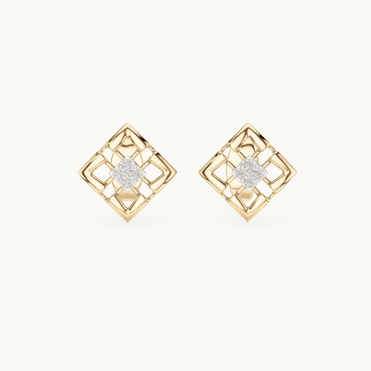 Round lab-grown diamond open lattice stud earrings in yellow gold, 0.048 CT TW, view 4