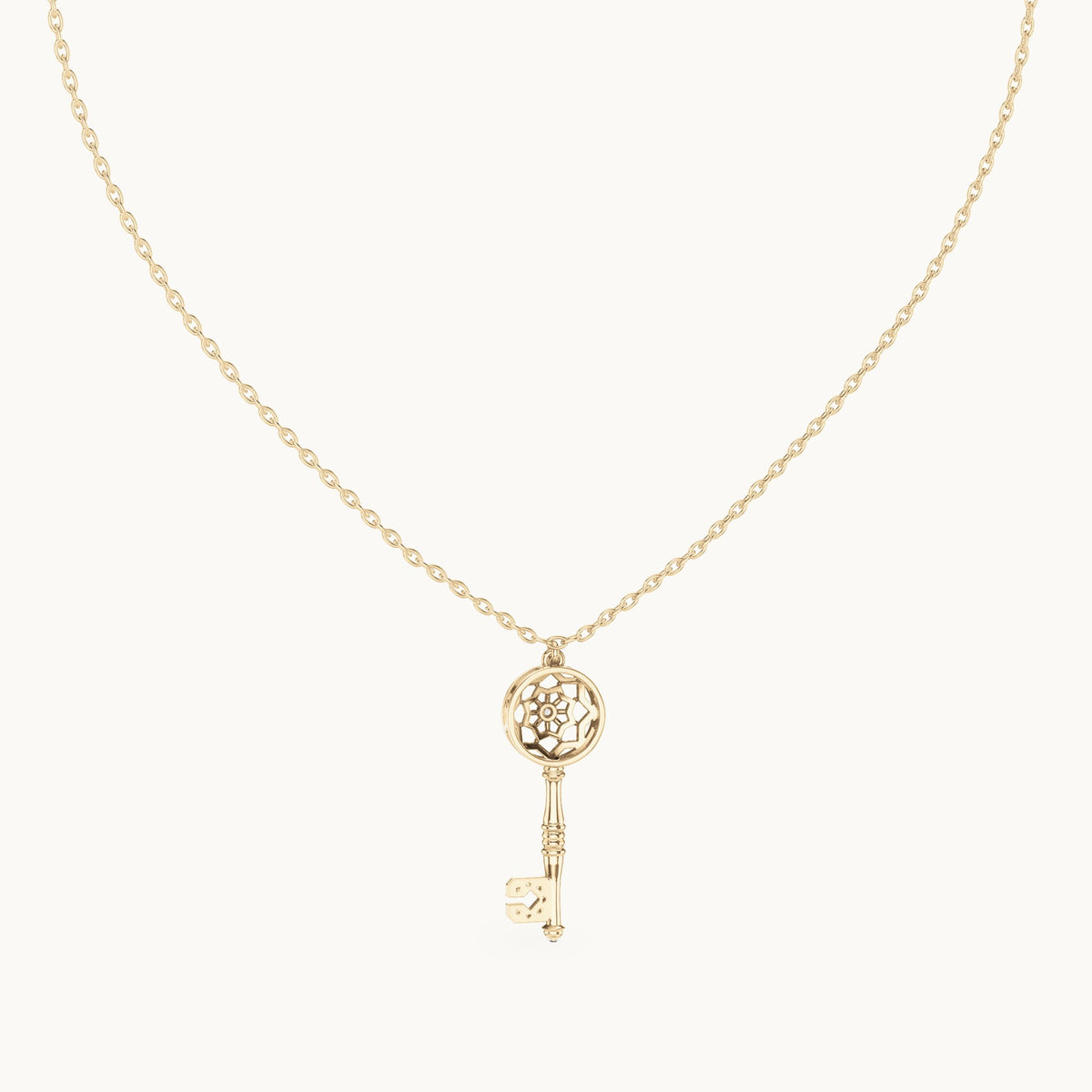 Round lab-grown diamond filigree key pendant in yellow gold, 0.008 CT TW, view 4