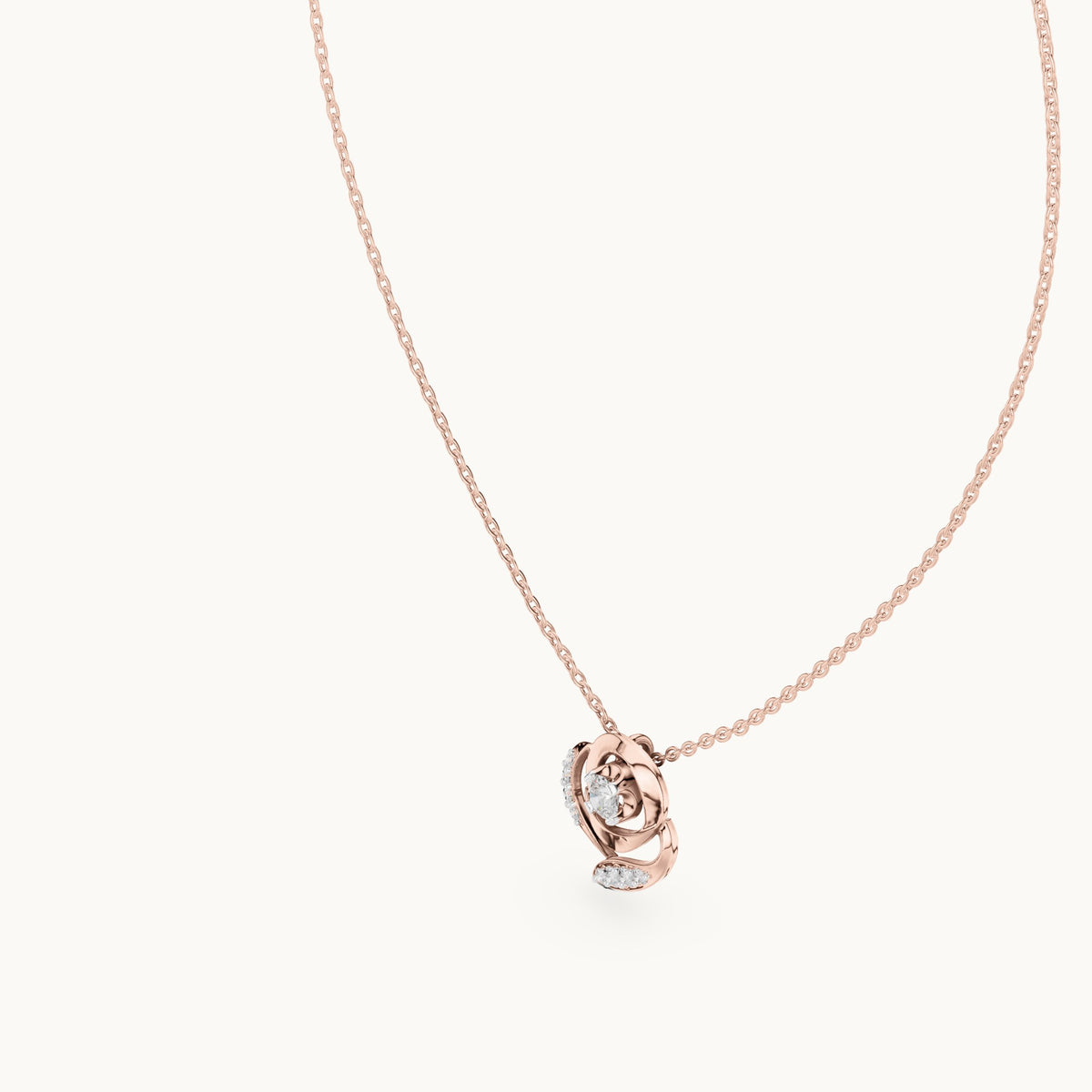 Round lab-grown diamond rose swirl pendant in rose gold, 0.35 CT TW, view 2