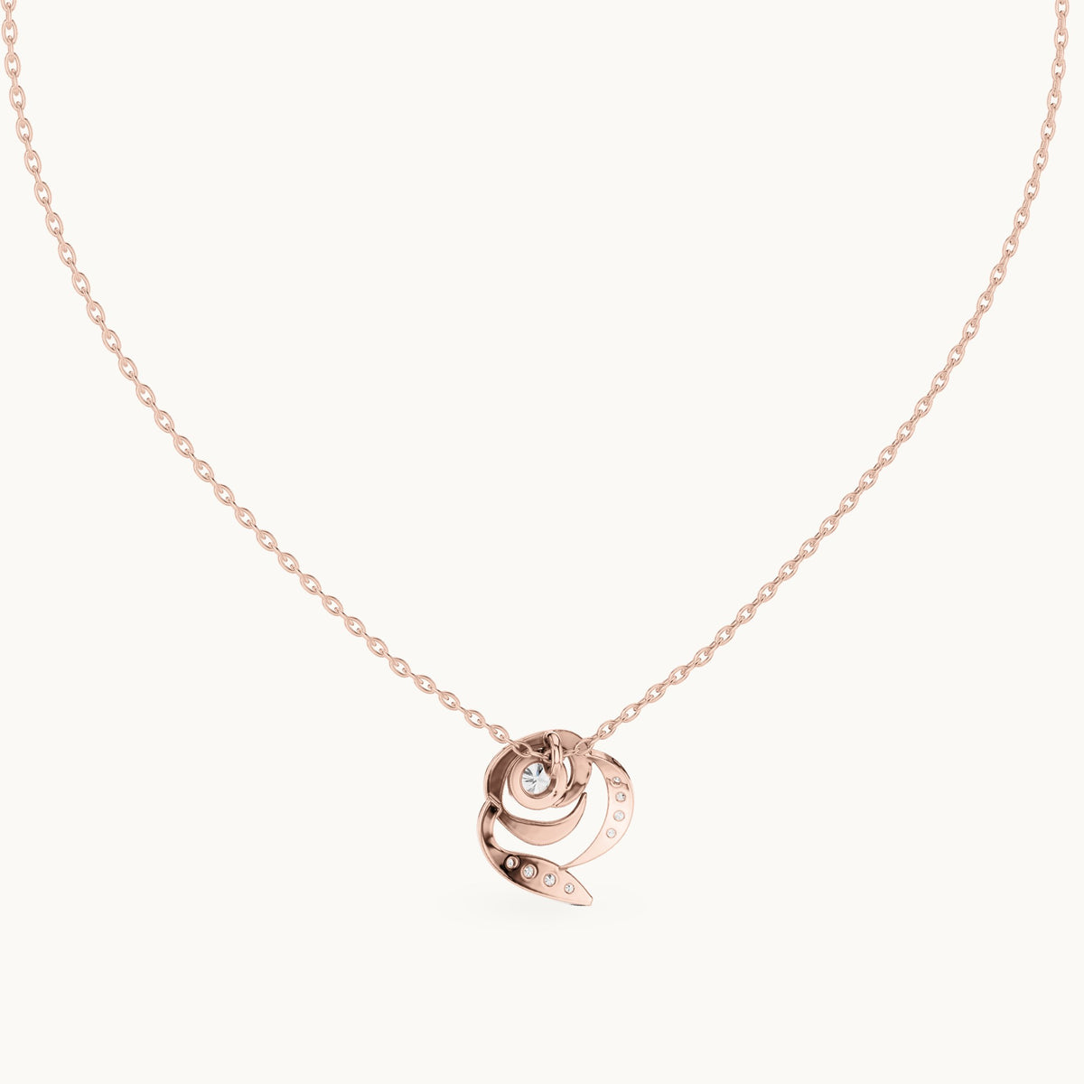 Round lab-grown diamond rose swirl pendant in rose gold, 0.35 CT TW, view 4