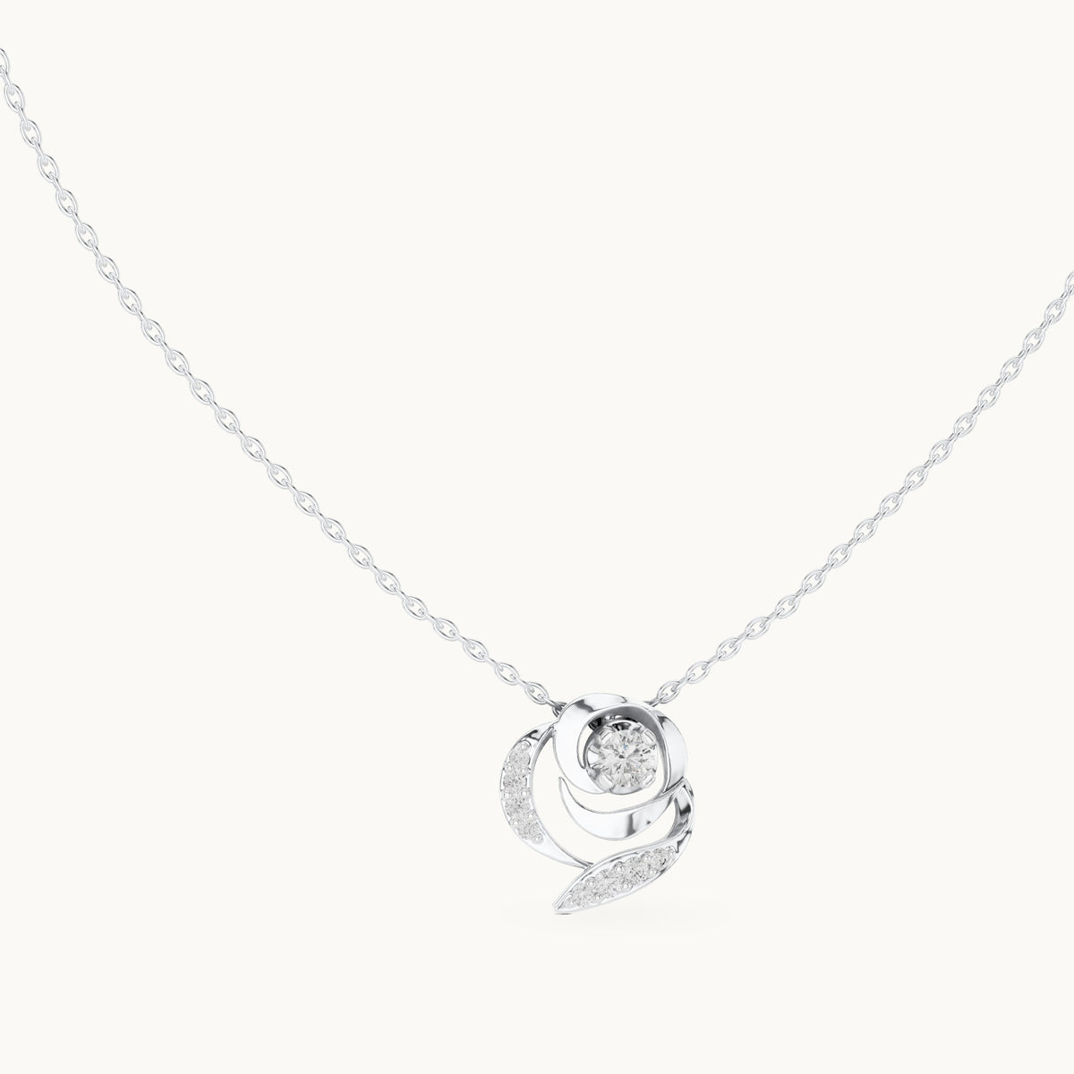 Round lab-grown diamond rose swirl pendant in white gold, 0.35 CT TW, view 1