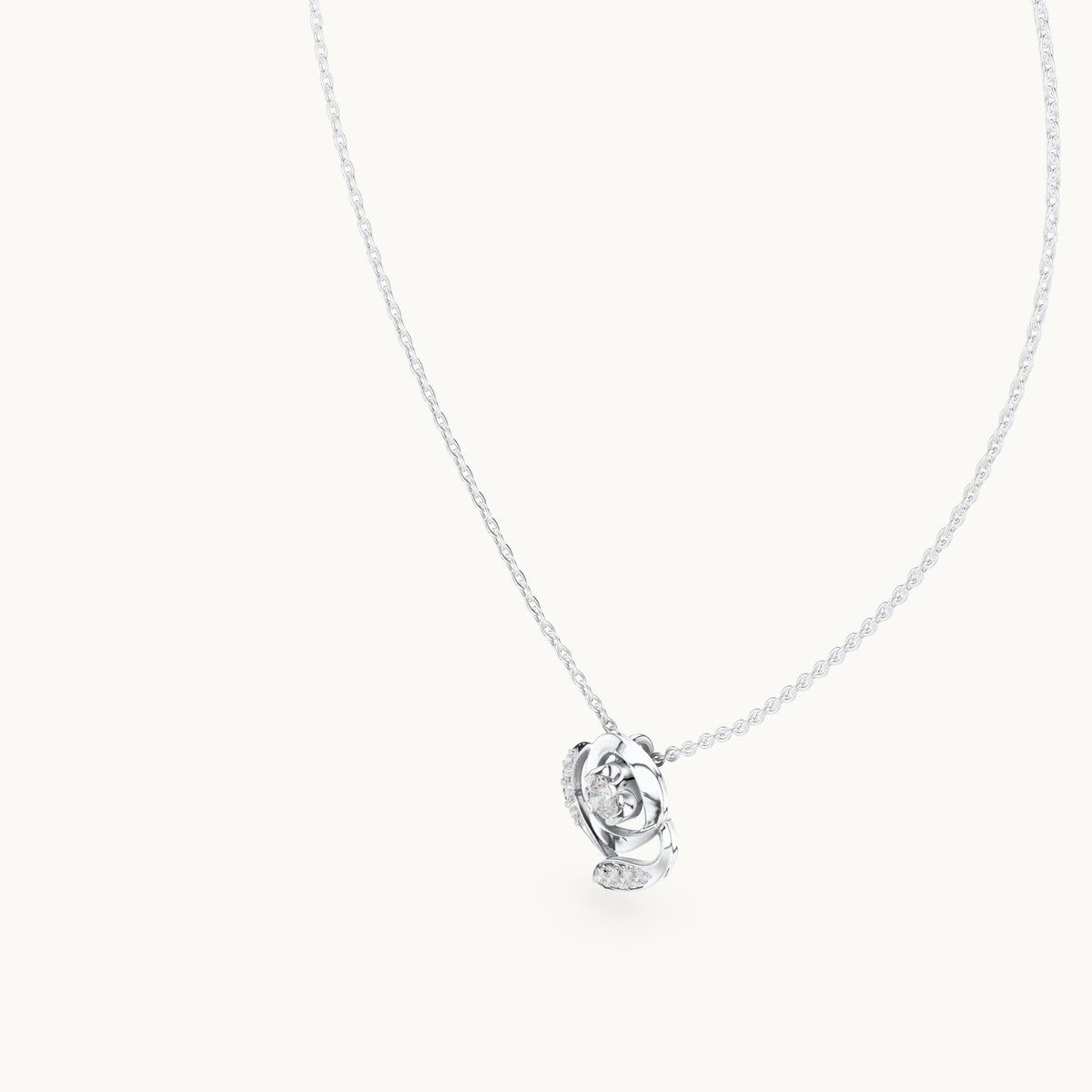 Round lab-grown diamond rose swirl pendant in white gold, 0.35 CT TW, view 2
