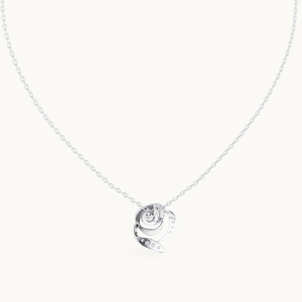 Round lab-grown diamond rose swirl pendant in white gold, 0.35 CT TW, view 4