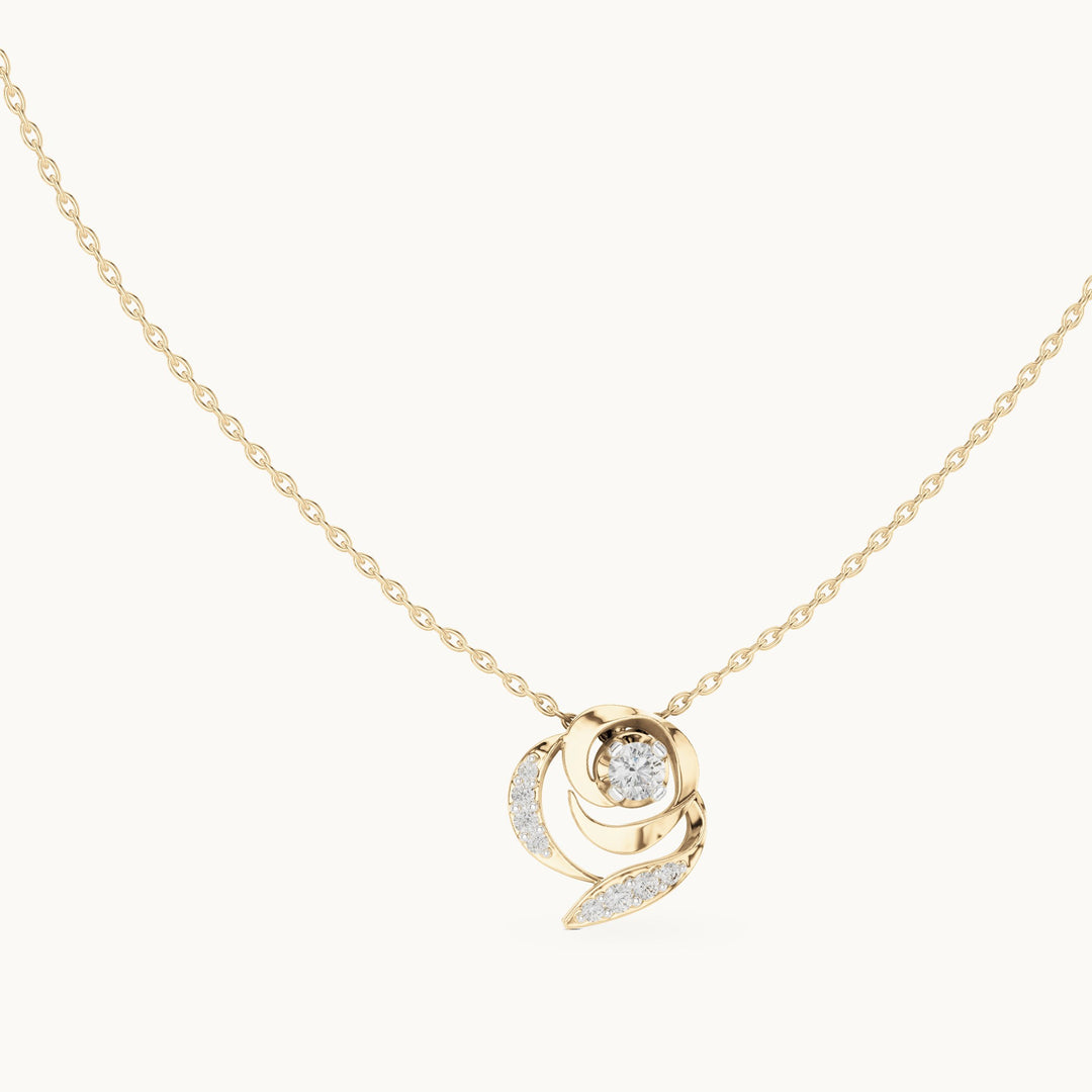 Round lab-grown diamond rose swirl pendant in yellow gold, 0.35 CT TW, view 1