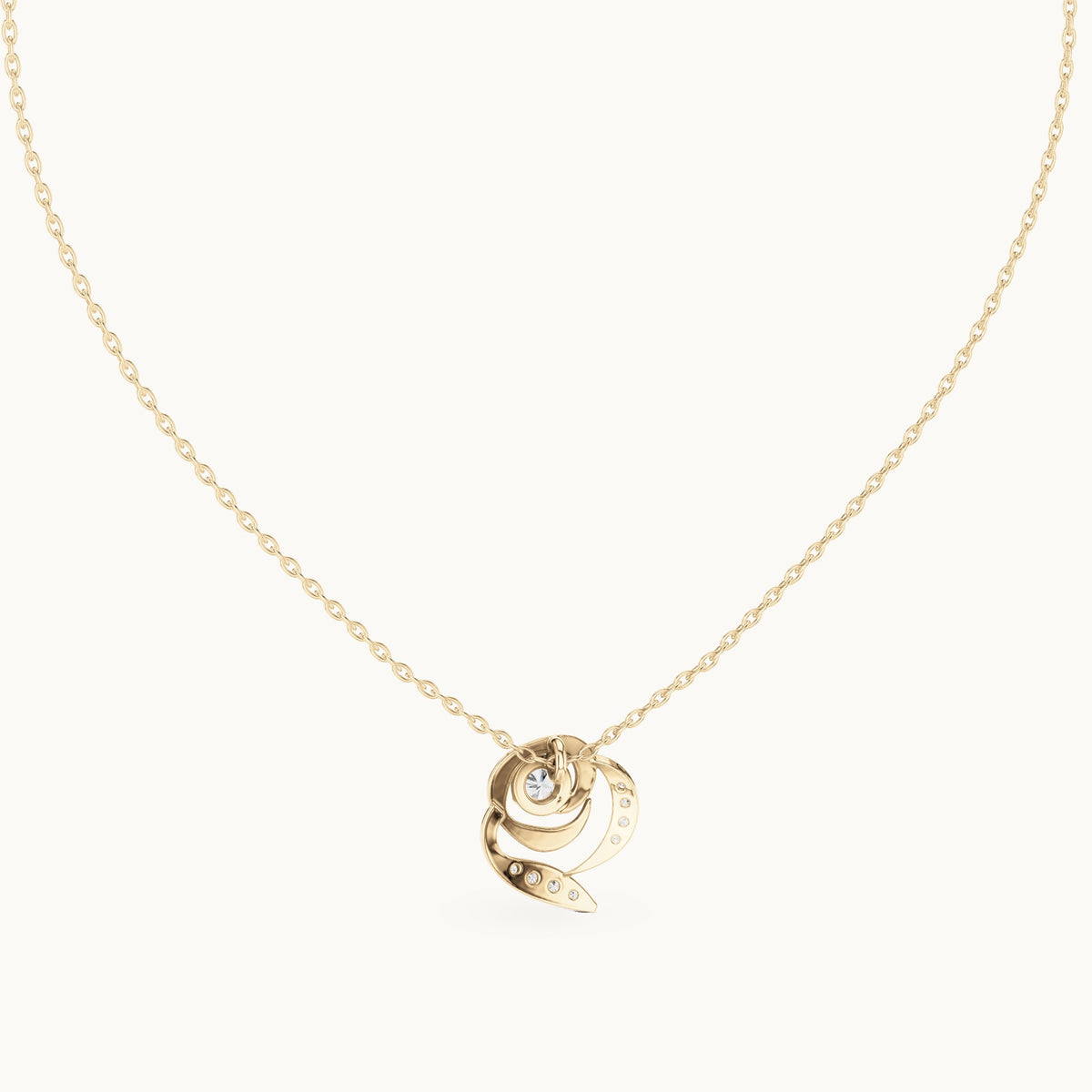 Round lab-grown diamond rose swirl pendant in yellow gold, 0.35 CT TW, view 4