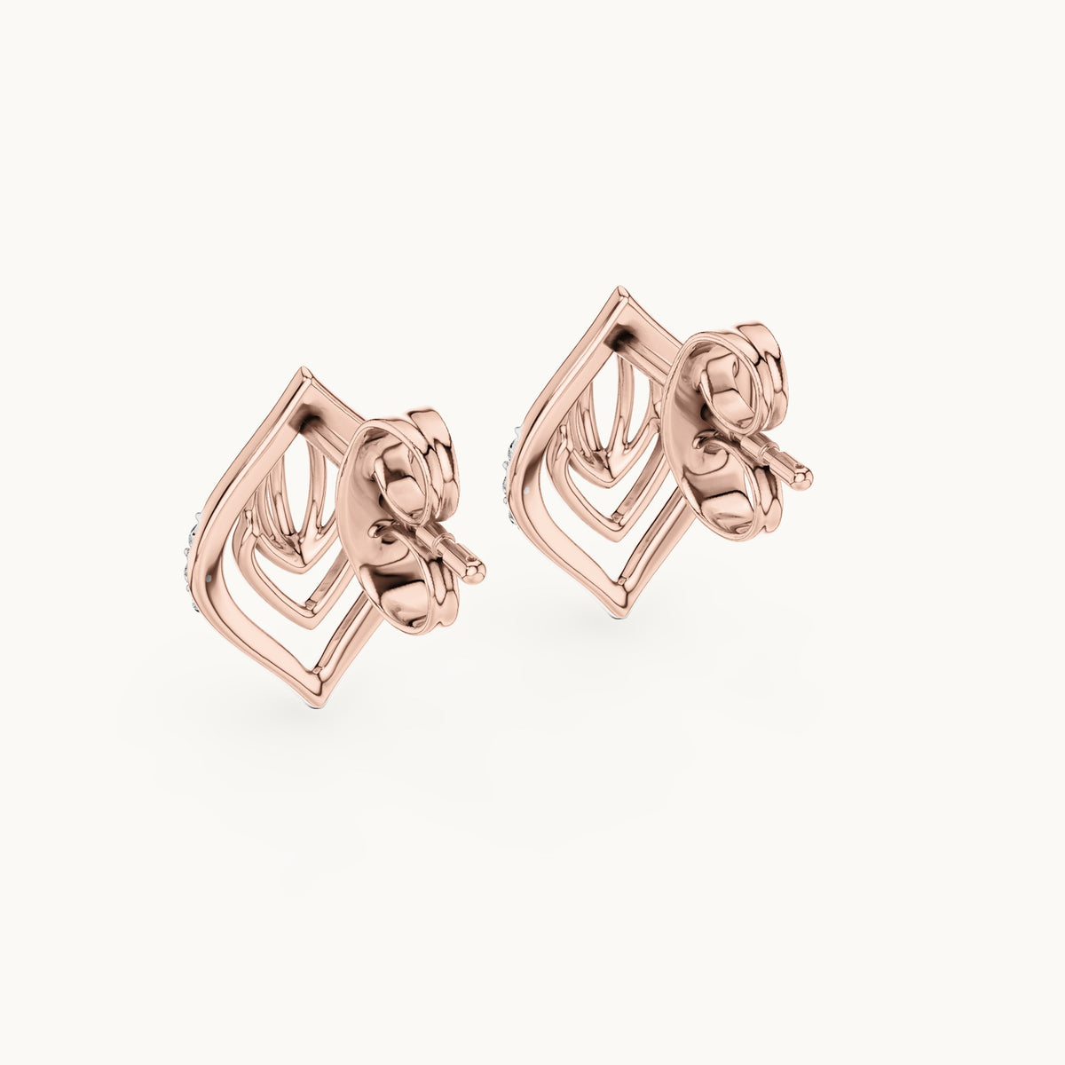 Round lab-grown diamond open marquise leaf stud earrings in rose gold, 0.060 CT TW, view 3
