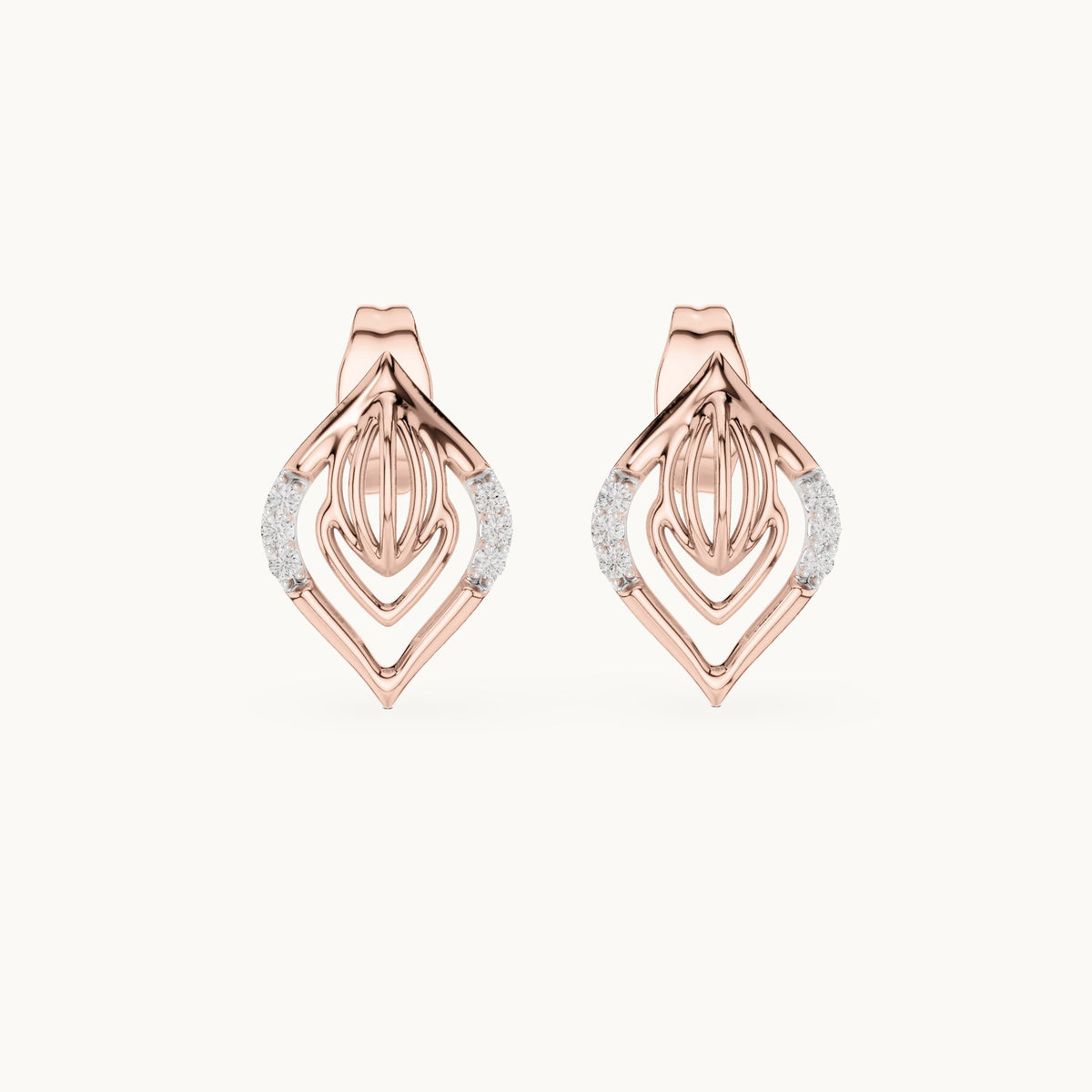 Round lab-grown diamond open marquise leaf stud earrings in rose gold, 0.060 CT TW, view 4