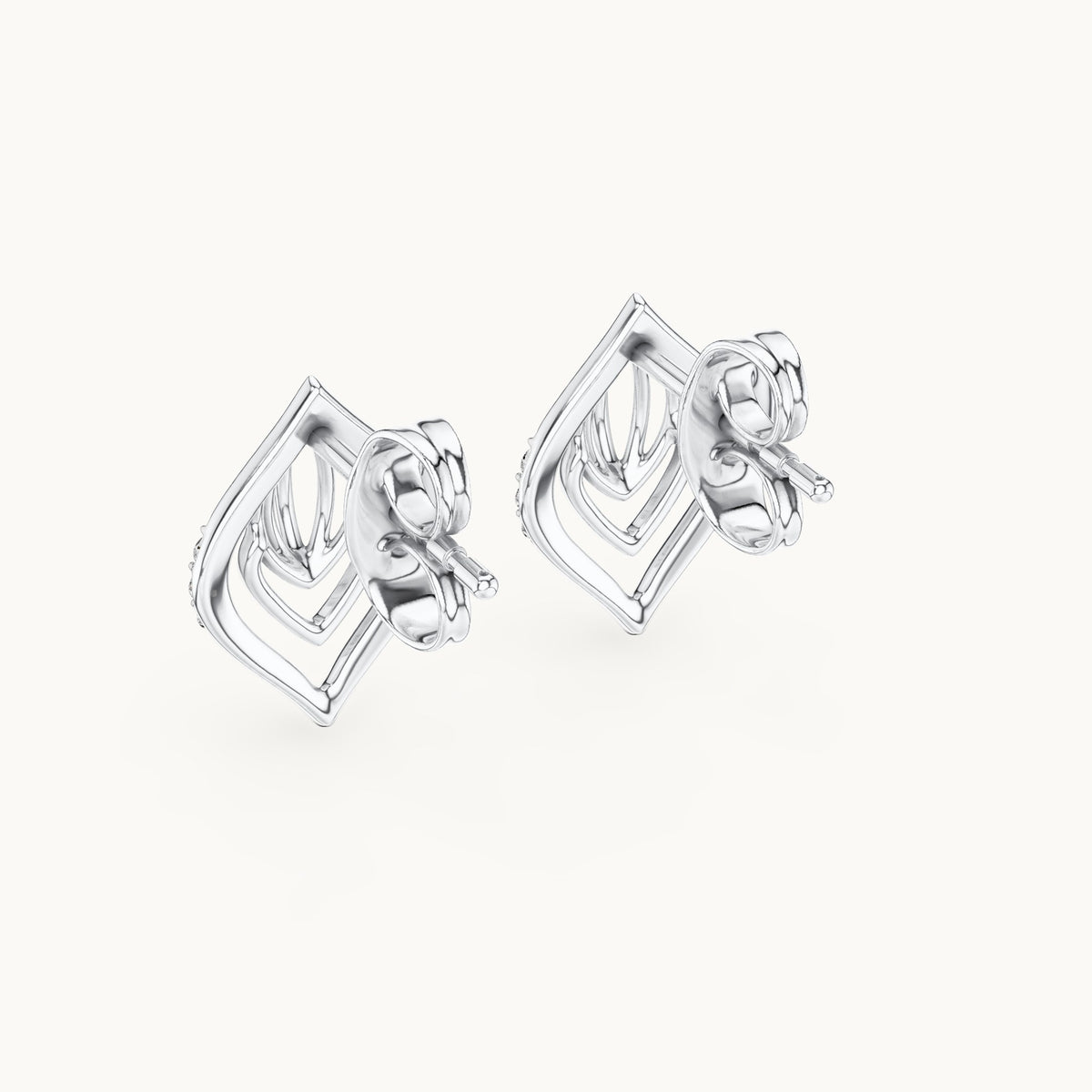 Round lab-grown diamond open marquise leaf stud earrings in white gold, 0.060 CT TW, view 3