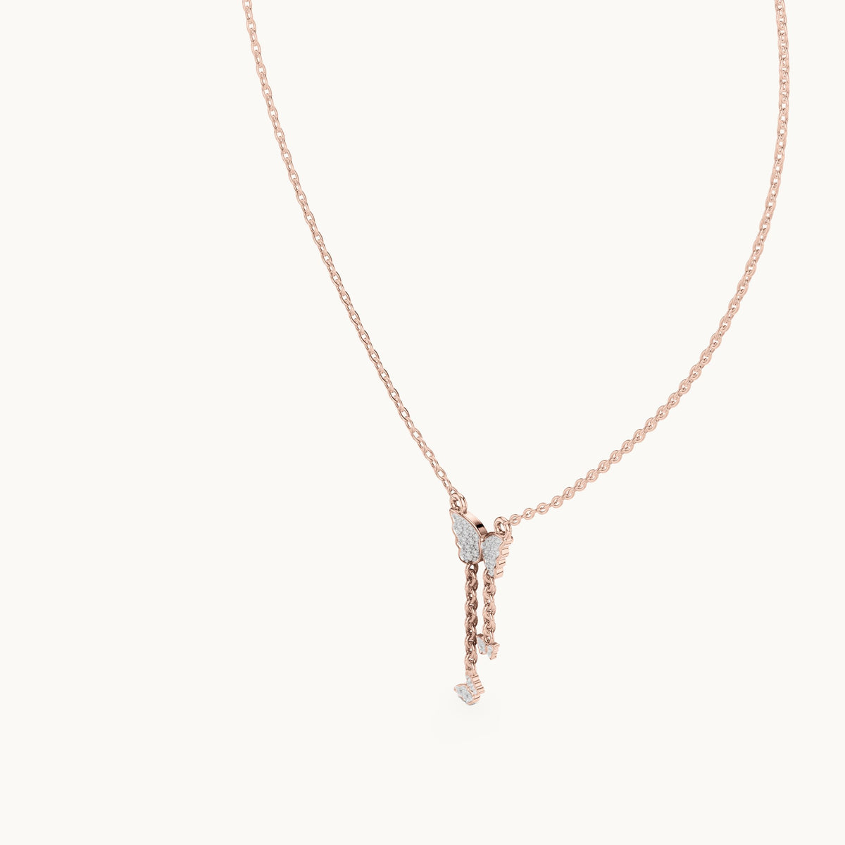 Round lab-grown diamond butterfly drop pendant in rose gold, 0.12 CT TW, view 2