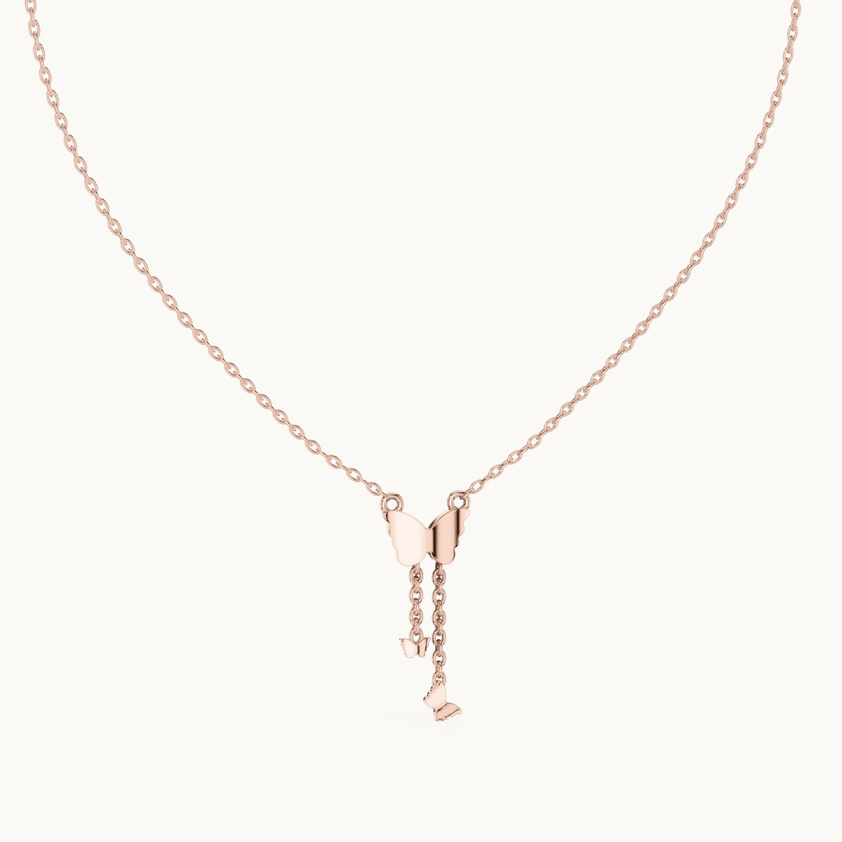 Round lab-grown diamond butterfly drop pendant in rose gold, 0.12 CT TW, view 4