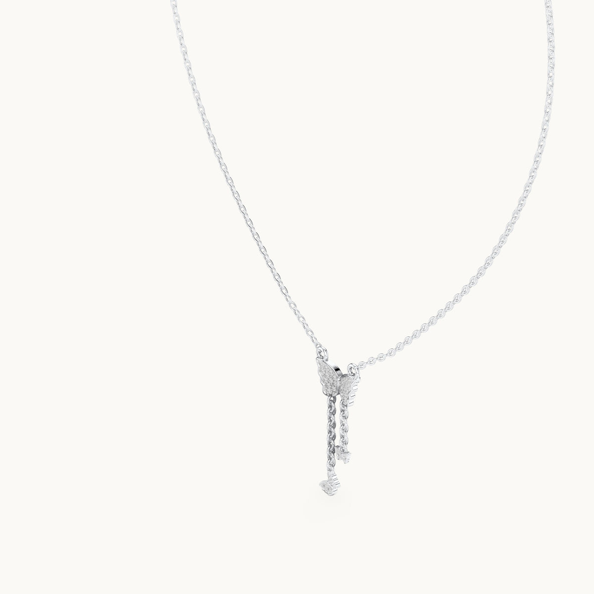 Round lab-grown diamond butterfly drop pendant in white gold, 0.12 CT TW, view 2
