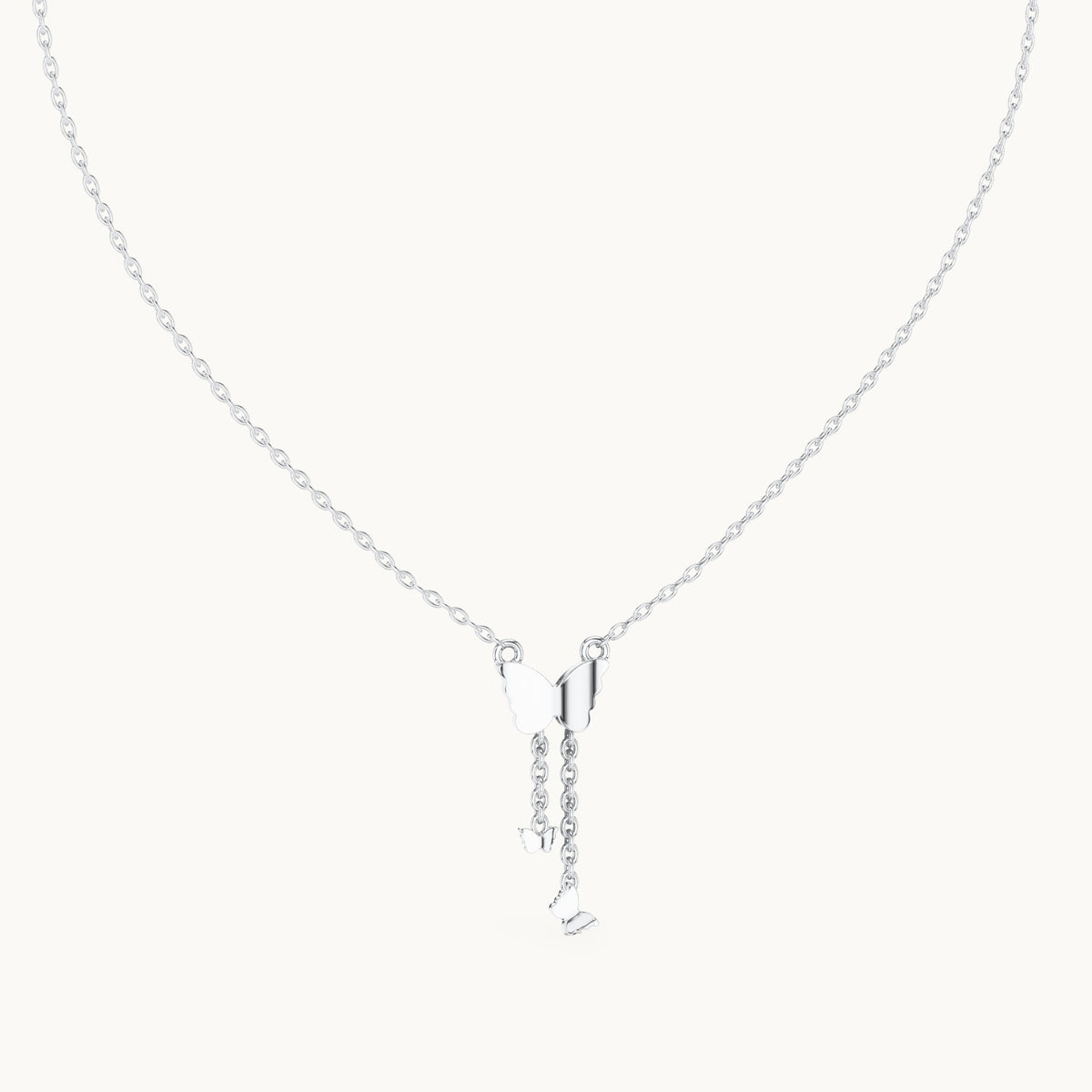Round lab-grown diamond butterfly drop pendant in white gold, 0.12 CT TW, view 4