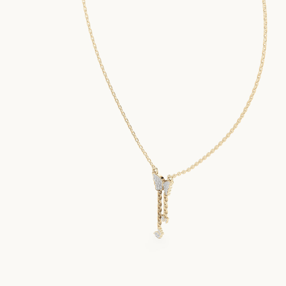 Round lab-grown diamond butterfly drop pendant in yellow gold, 0.12 CT TW, view 2