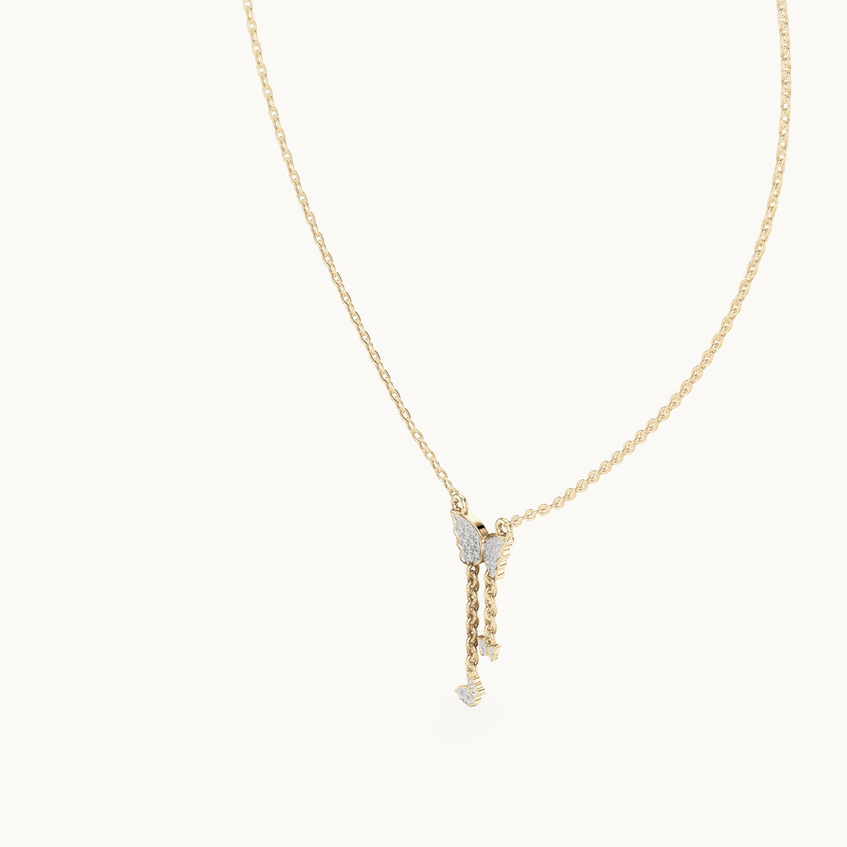 Round lab-grown diamond butterfly drop pendant in yellow gold, 0.12 CT TW, view 2