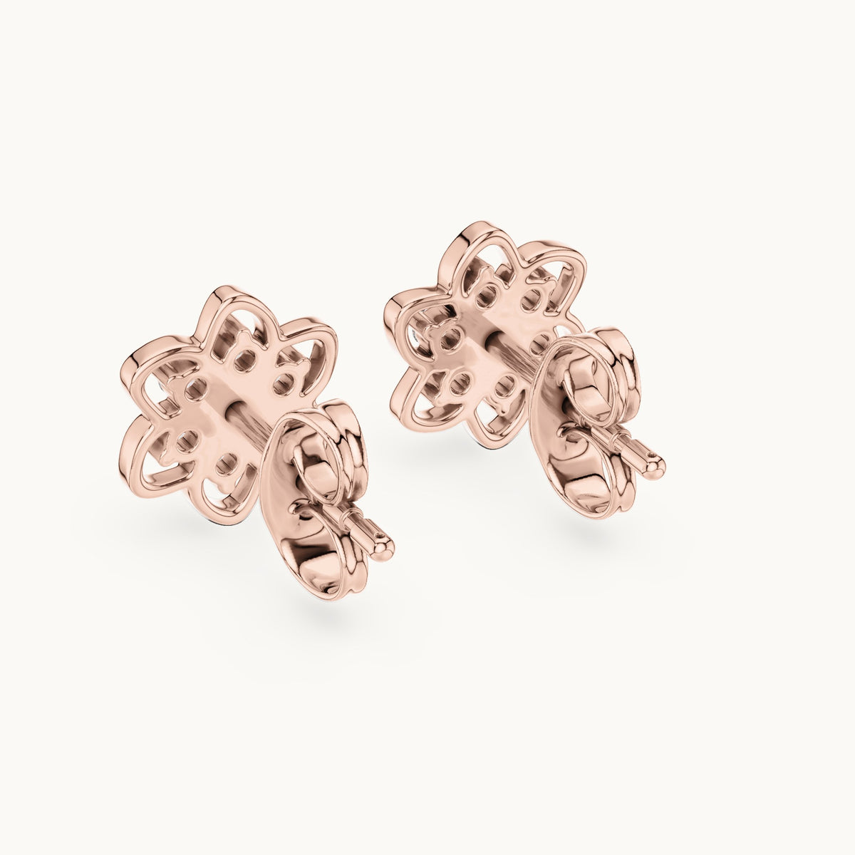 Round lab-grown diamond open flower cluster stud earrings in rose gold, 0.17 CT TW, view 3