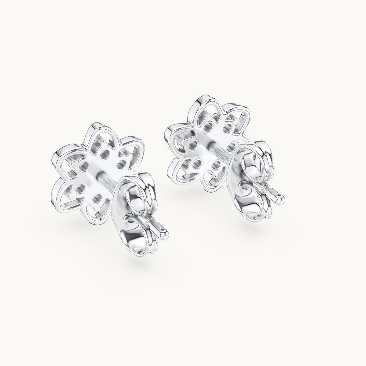 Round lab-grown diamond open flower cluster stud earrings in white gold, 0.17 CT TW, view 3