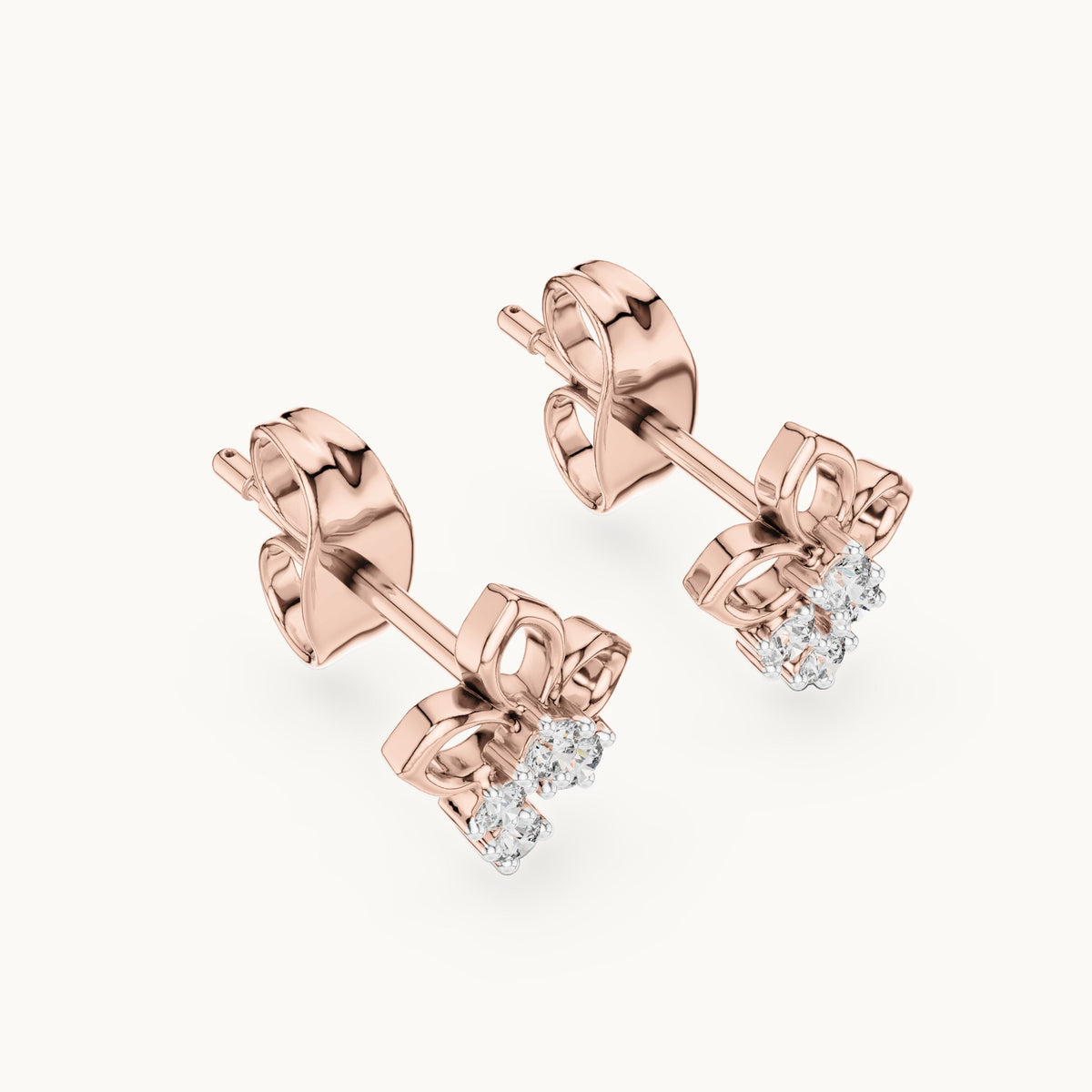 Round lab-grown diamond open petal cluster stud earrings in rose gold, 0.082 CT TW, view 2