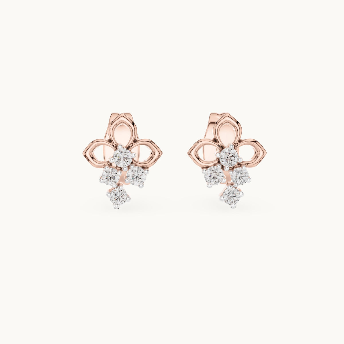 Round lab-grown diamond open petal cluster stud earrings in rose gold, 0.082 CT TW, view 4