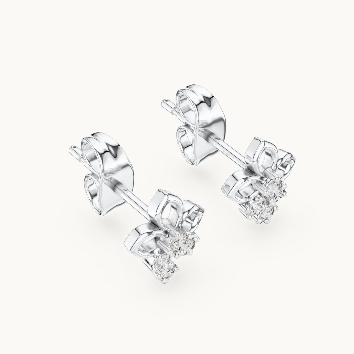 Round lab-grown diamond open petal cluster stud earrings in white gold, 0.082 CT TW, view 2