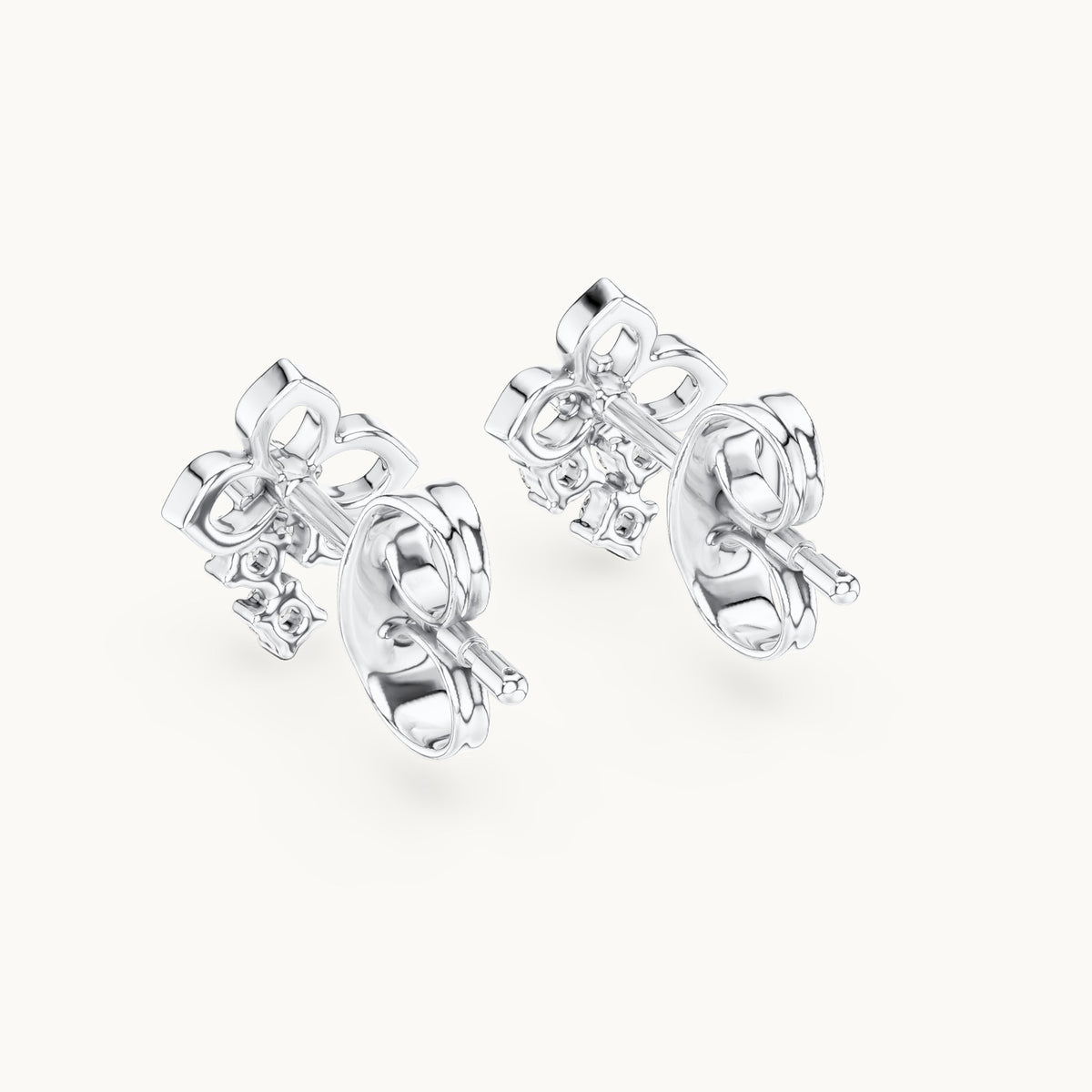 Round lab-grown diamond open petal cluster stud earrings in white gold, 0.082 CT TW, view 3