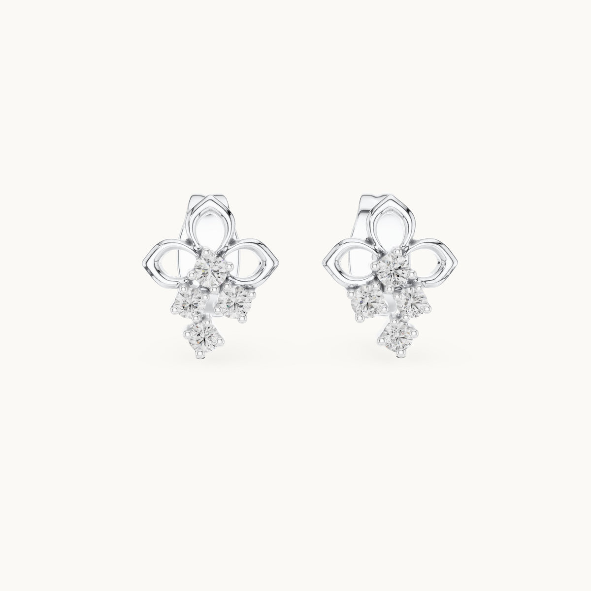 Round lab-grown diamond open petal cluster stud earrings in white gold, 0.082 CT TW, view 4