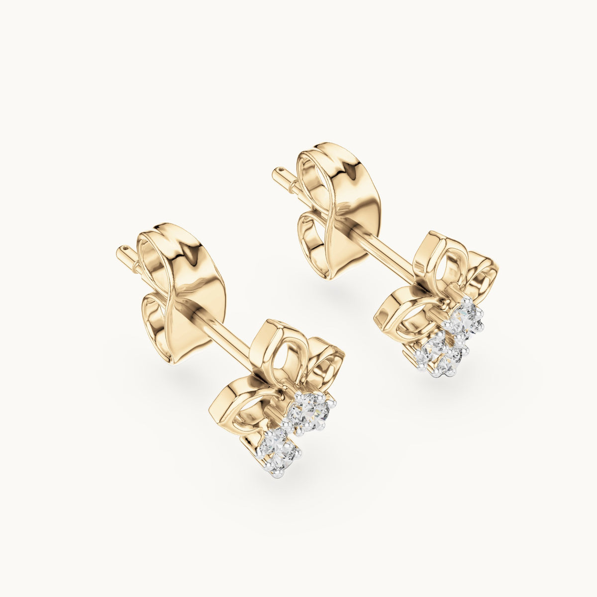 Round lab-grown diamond open petal cluster stud earrings in yellow gold, 0.082 CT TW, view 2