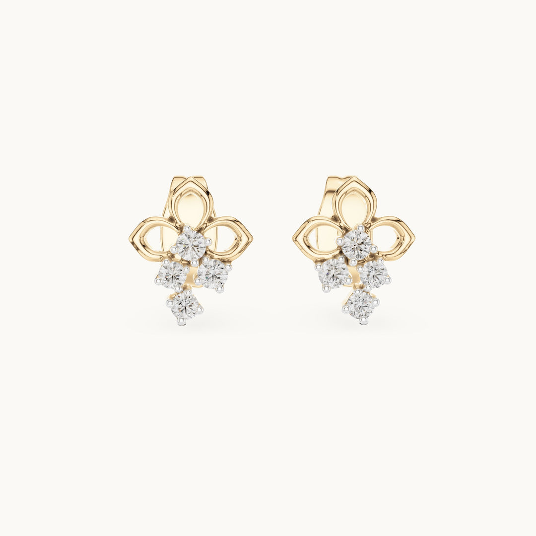 Round lab-grown diamond open petal cluster stud earrings in yellow gold, 0.082 CT TW, view 4