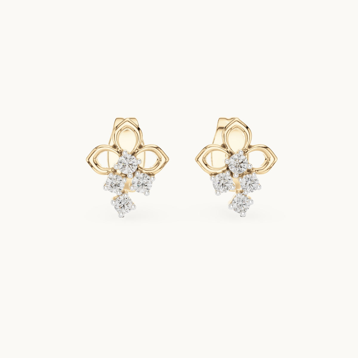 Round lab-grown diamond open petal cluster stud earrings in yellow gold, 0.082 CT TW, view 4