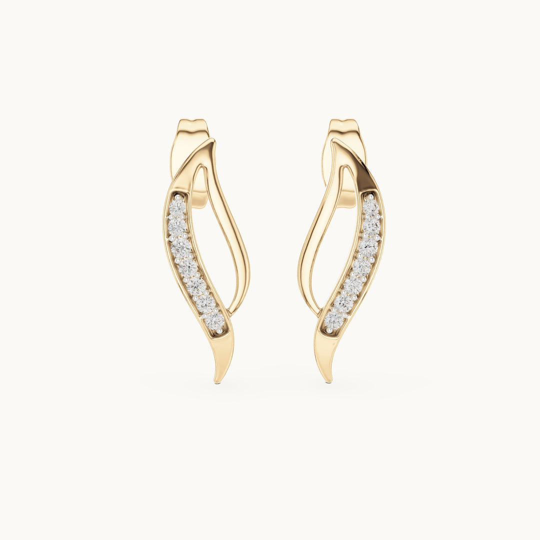 Round lab-grown diamond curved leaf stud earrings in yellow gold, 0.14 CT TW, view 4