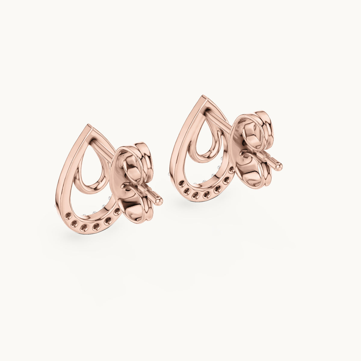 Round lab-grown diamond double teardrop stud earrings in rose gold, 0.076 CT TW, view 3