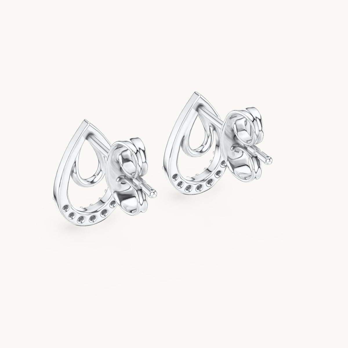 Round lab-grown diamond double teardrop stud earrings in white gold, 0.076 CT TW, view 3