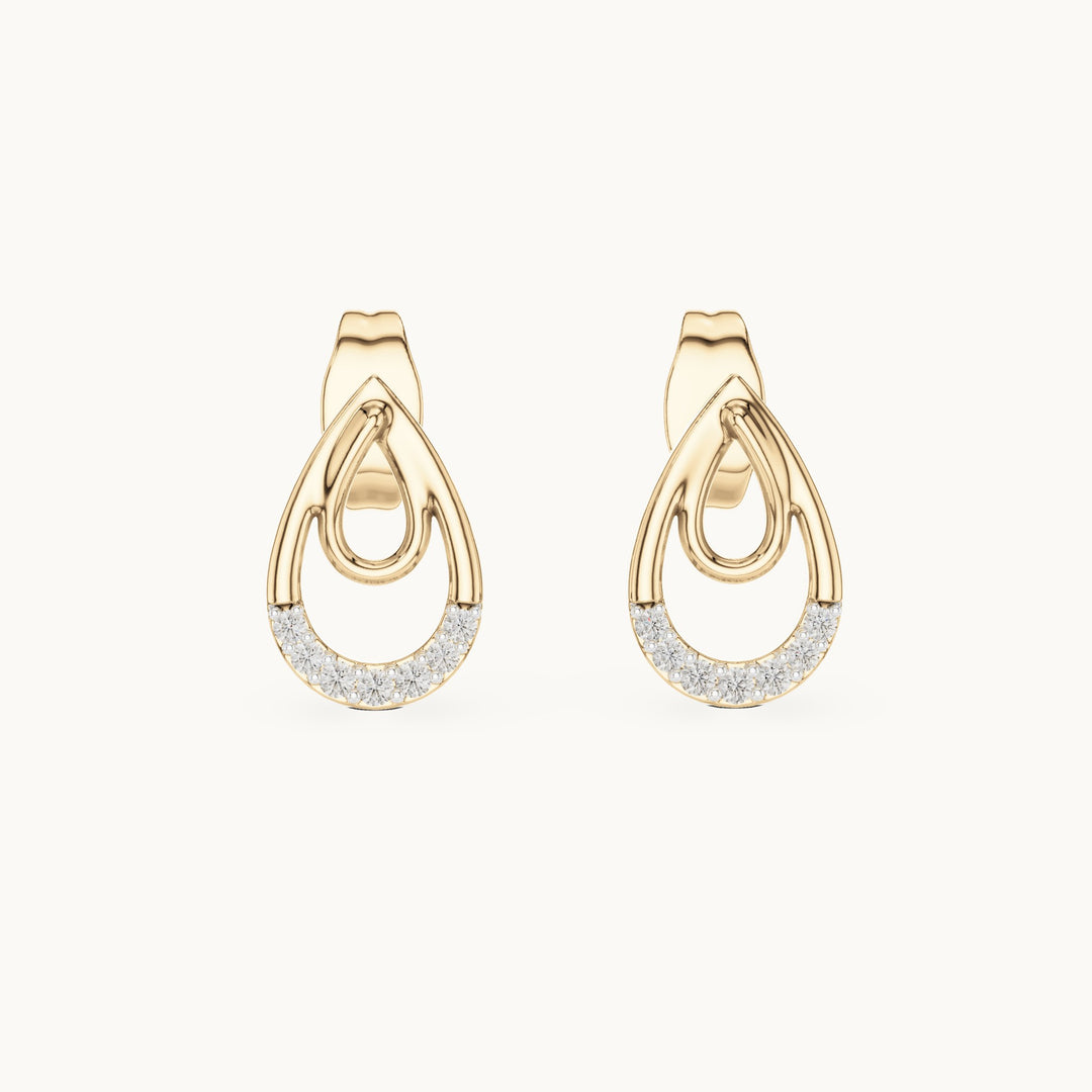 Round lab-grown diamond double teardrop stud earrings in yellow gold, 0.076 CT TW, view 4