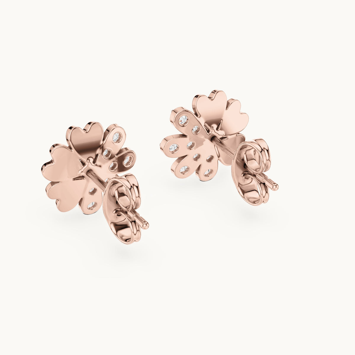 Round lab-grown diamond heart petal flower stud earrings in rose gold, 0.35 CT TW, view 3