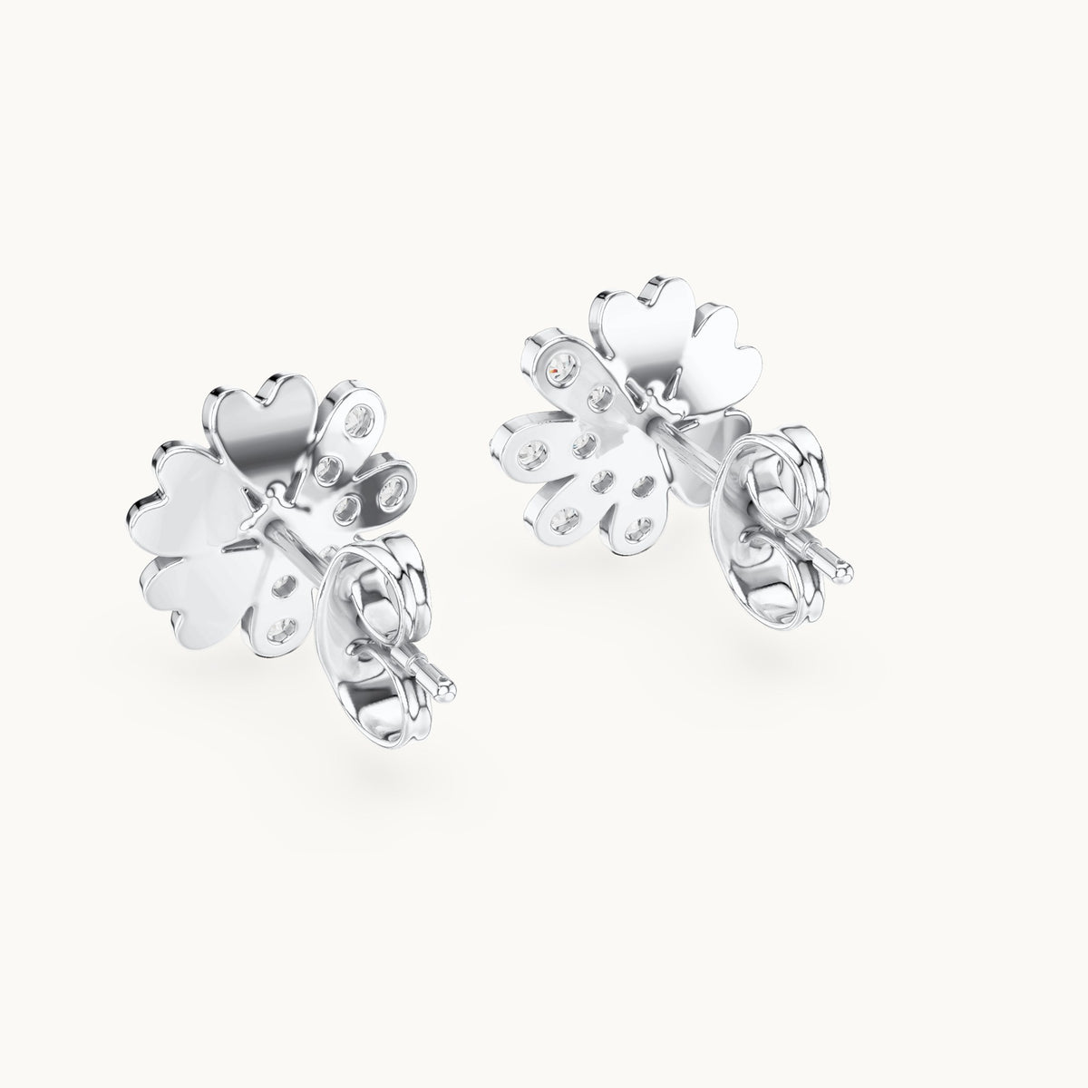 Round lab-grown diamond heart petal flower stud earrings in white gold, 0.35 CT TW, view 3