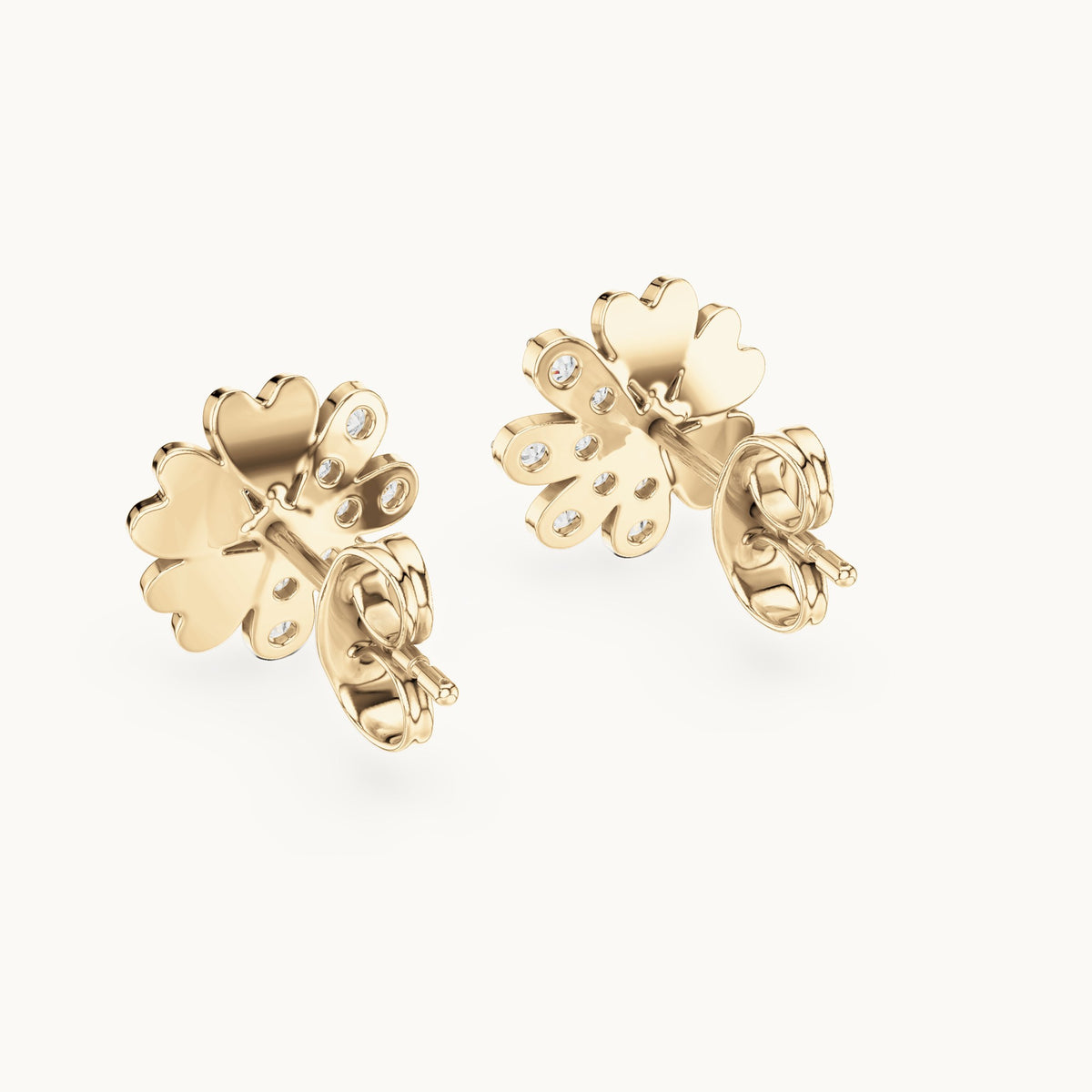 Round lab-grown diamond heart petal flower stud earrings in yellow gold, 0.35 CT TW, view 3