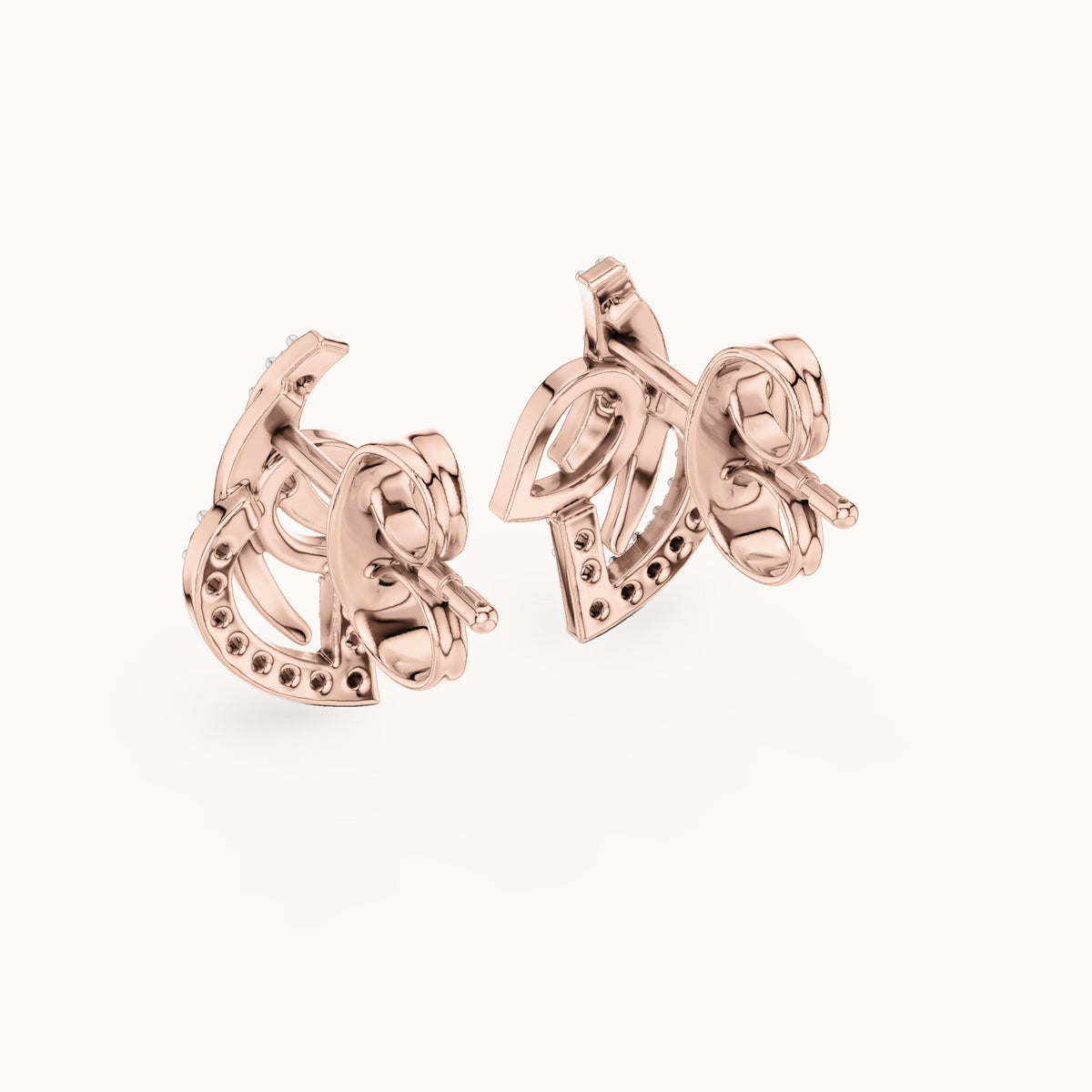 Round lab-grown diamond abstract leaf swirl stud earrings in rose gold, 0.12 CT TW, view 3